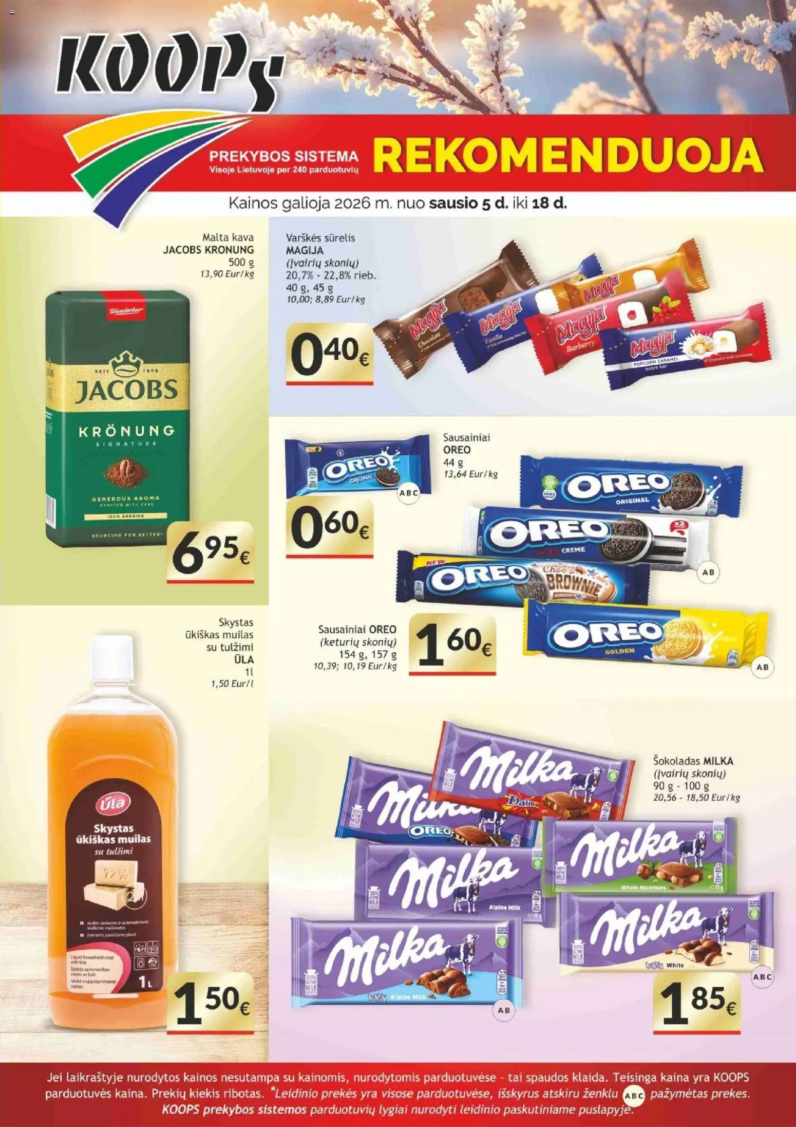 Koops akcijos nuo 05.01.2026 | Puslapis: 1 | Prekių: Sausainiai, Sūrelis, Kava, Muilas