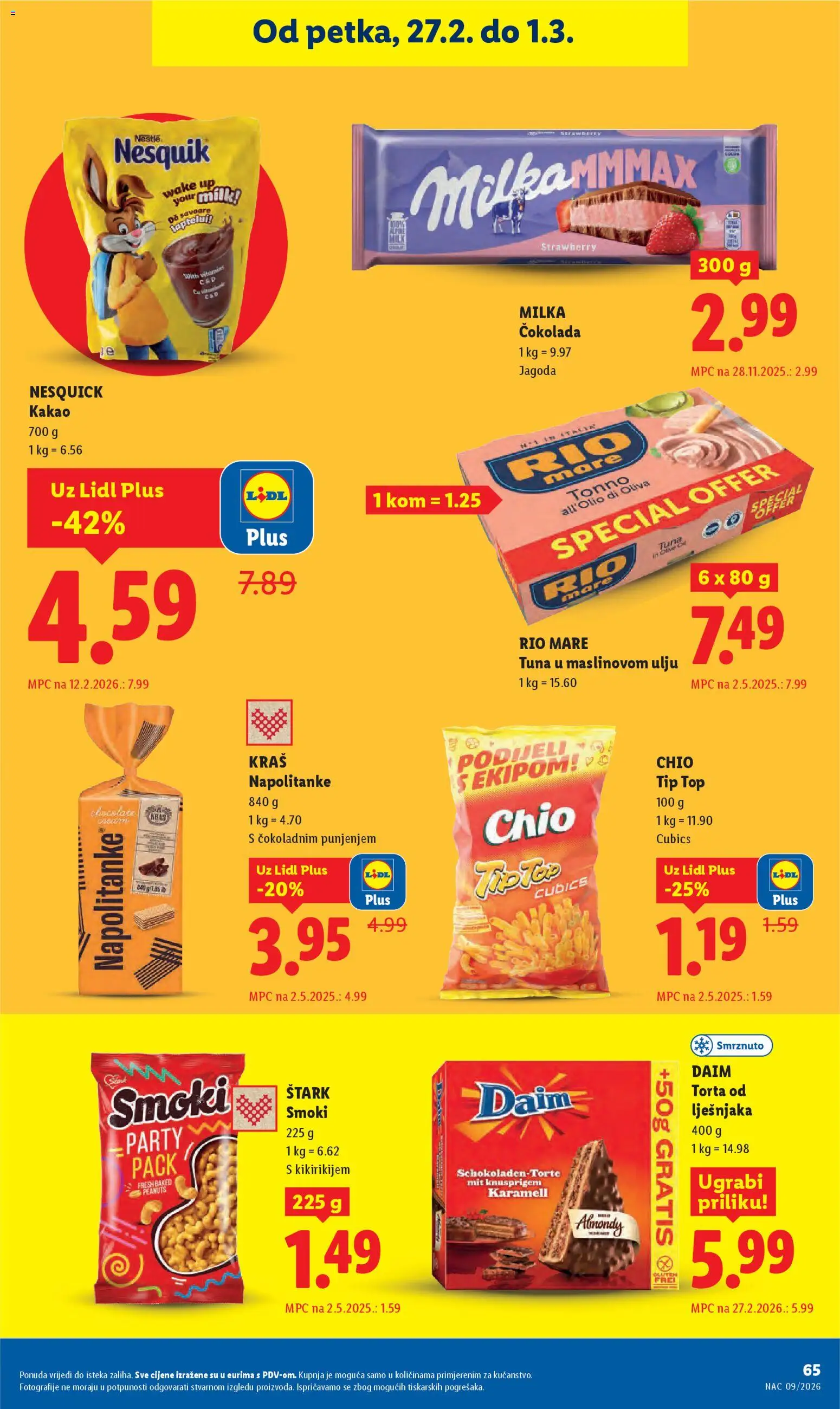 Lidl katalog | vrijedi od 23.02.2026 | Stranica: 65 | Proizvodi: Rio Mare, Napolitanke, Milka, Tuna