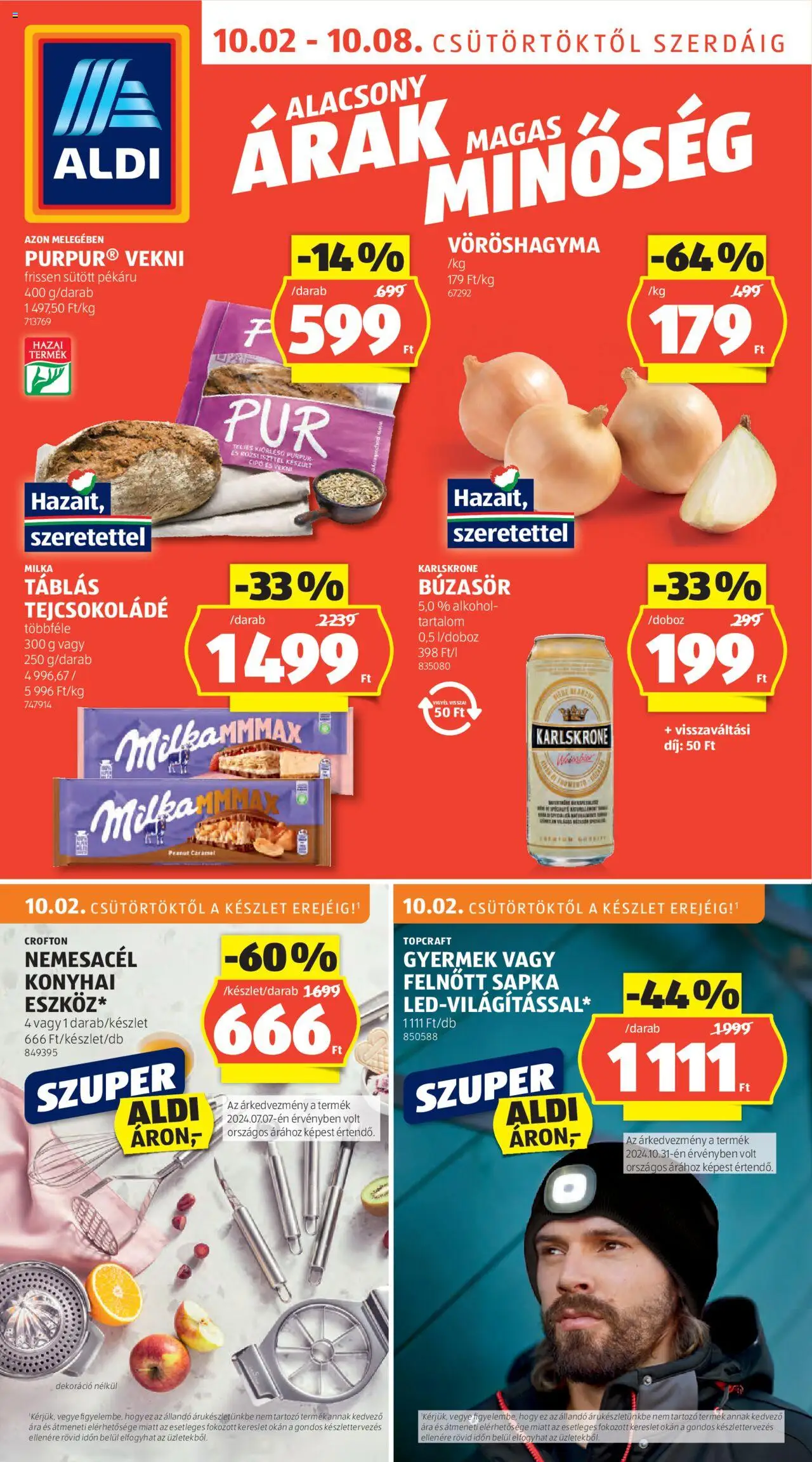 Aldi akciós ujság - amely érvényes a következő dátumtól: 02.10.2025 | Oldal: 1 | Termékek: Sapka, Alkohol, Tejcsokoládé, Dekoráció