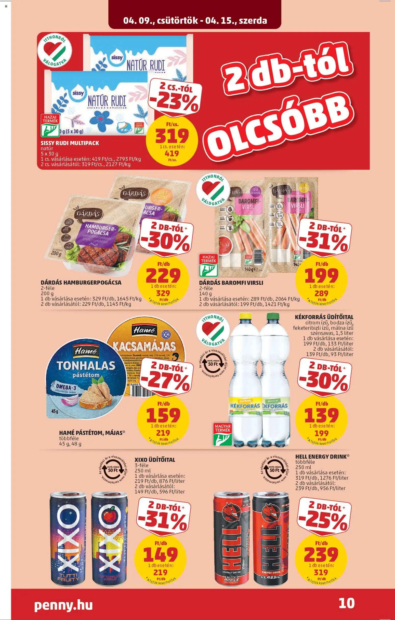 PENNY akciós ujság - amely érvényes a következő dátumtól: 09.04.2026 | Oldal: 14 | Termékek: Virsli, Málna, Baromfi virsli, Pogácsa