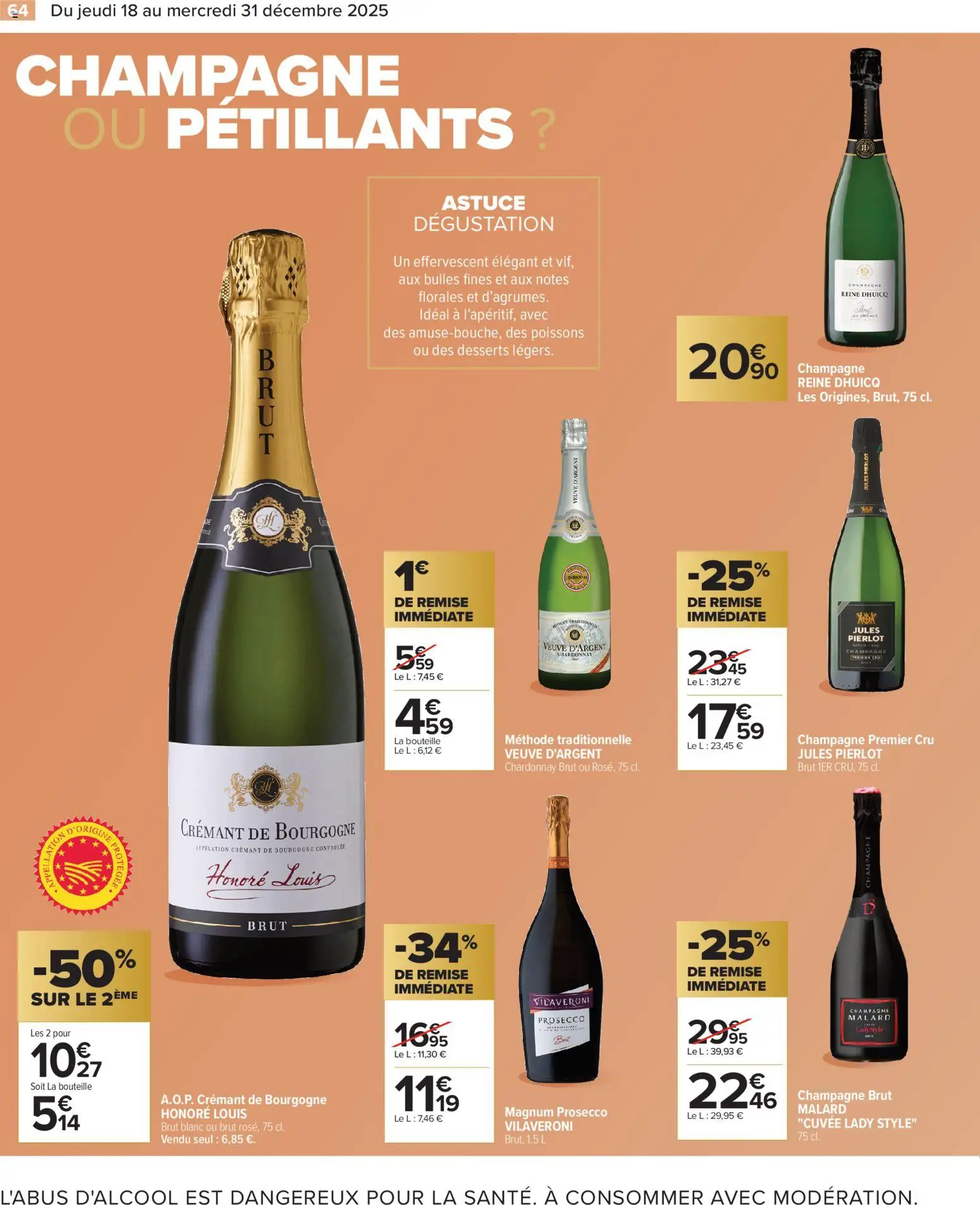 {H1} | Page: 64 | Produits: Champagne brut, Crémant de bourgogne, Champagne, Prosecco