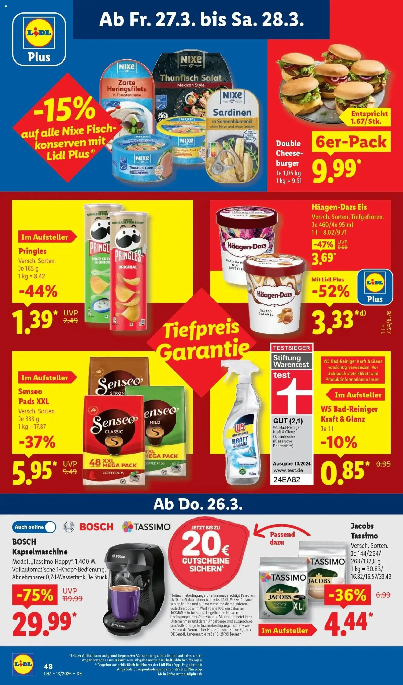 Lidl Prospekt Ilvesheim – gültig ab 23.03.2026 | Seite: 72 | Produkte: Thunfisch, Burger, Pringles, Eis