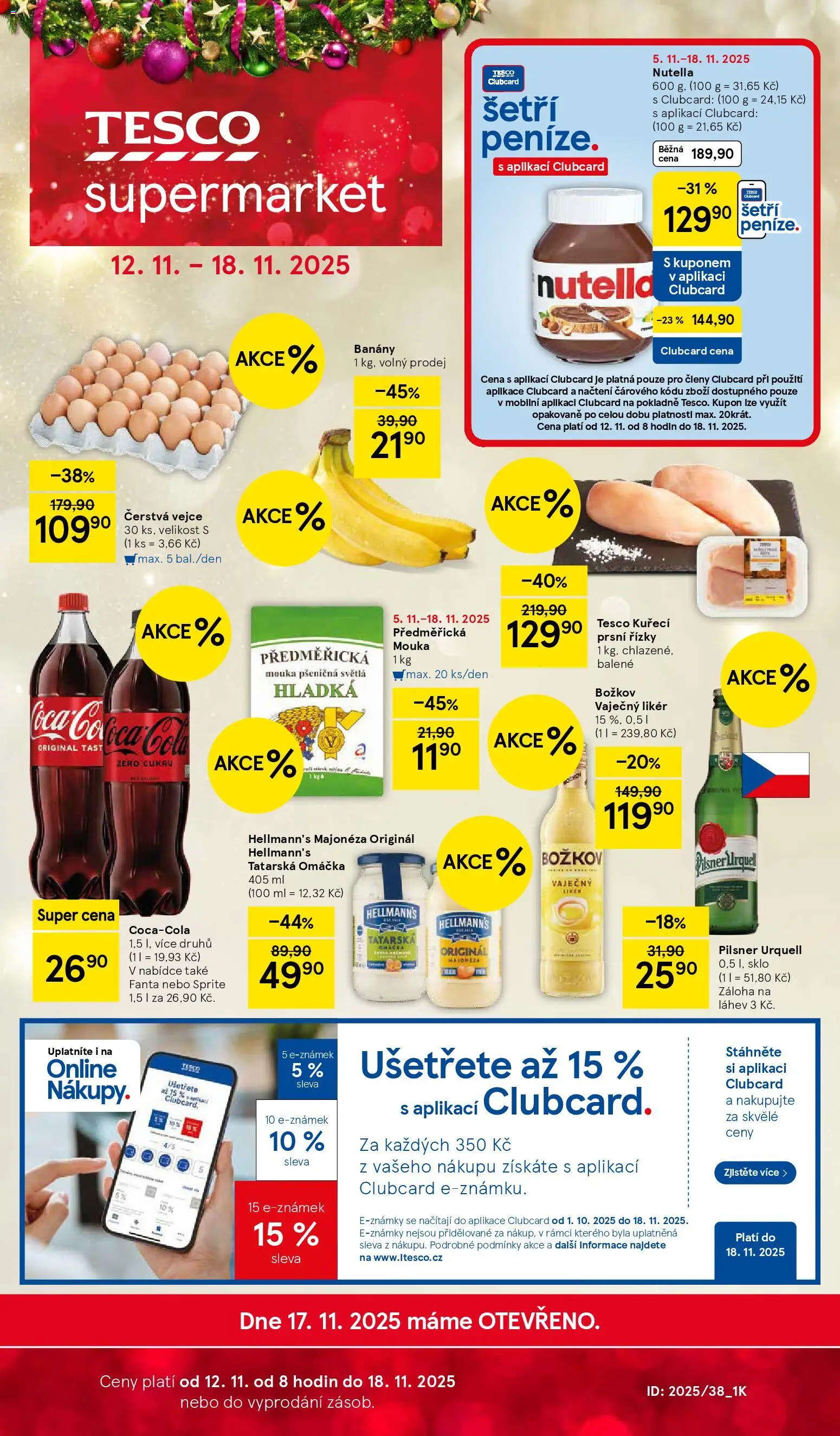 Tesco leták - Supermarket od 12.11.2025 | Strana: 1 | Produkty: Hellmann's, Předměřická mouka, Cola, Nutella