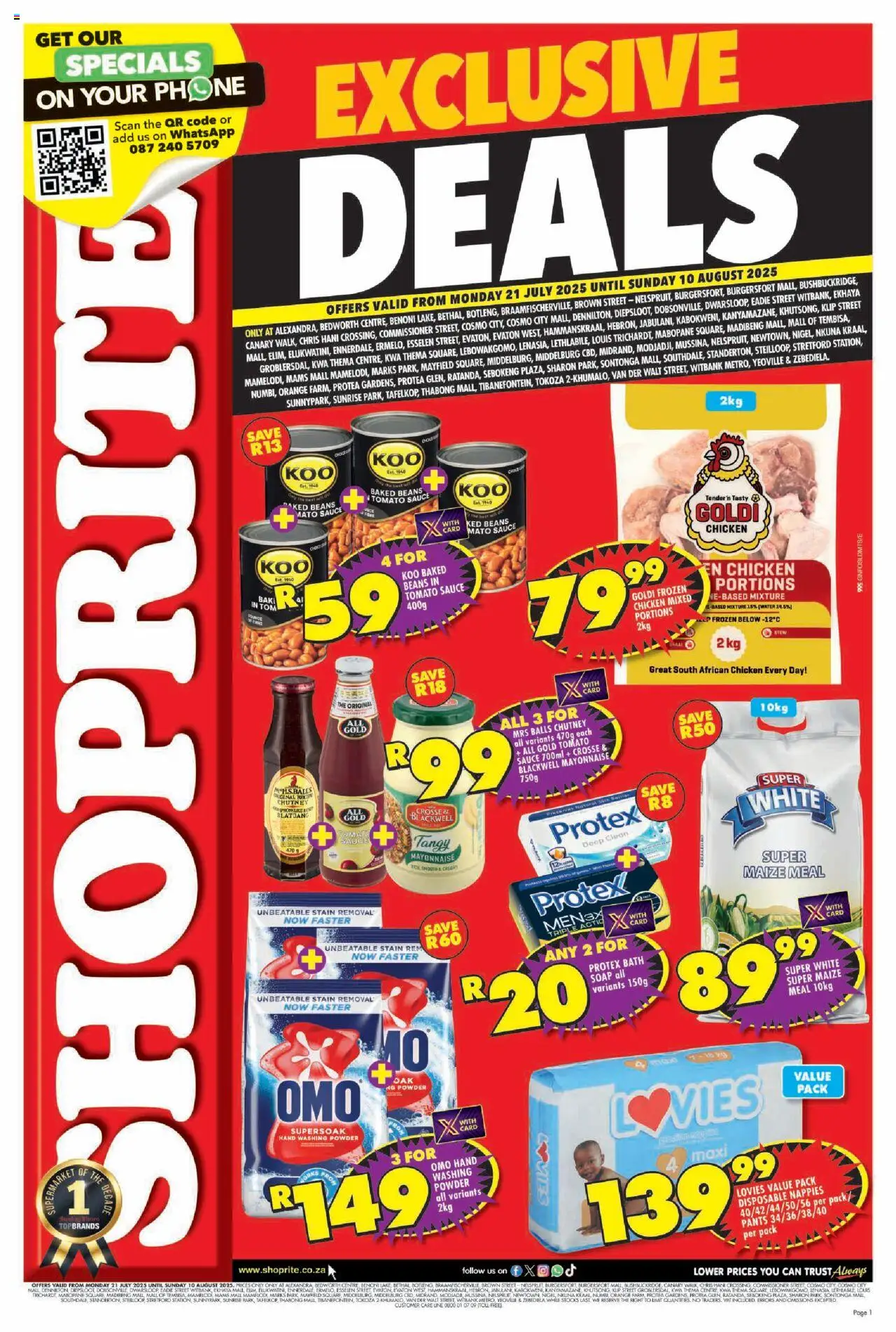 Shoprite Gauteng - Major Deals Exclusive │ valid from 21.07.2025 | Page: 1 | Products: Maize meal, Chicken, Powder, Washing powder