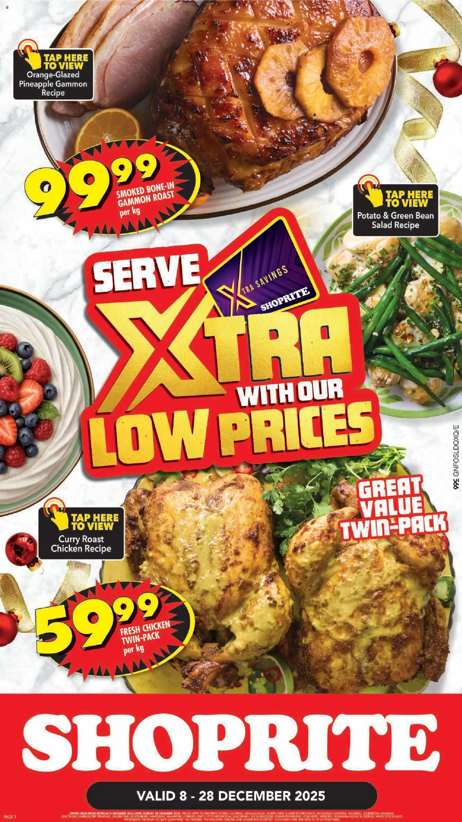 New Shoprite catalogue – valid from 08.12.2025 | Page: 1 | Products: Chicken, Pineapple, Tap, Salad