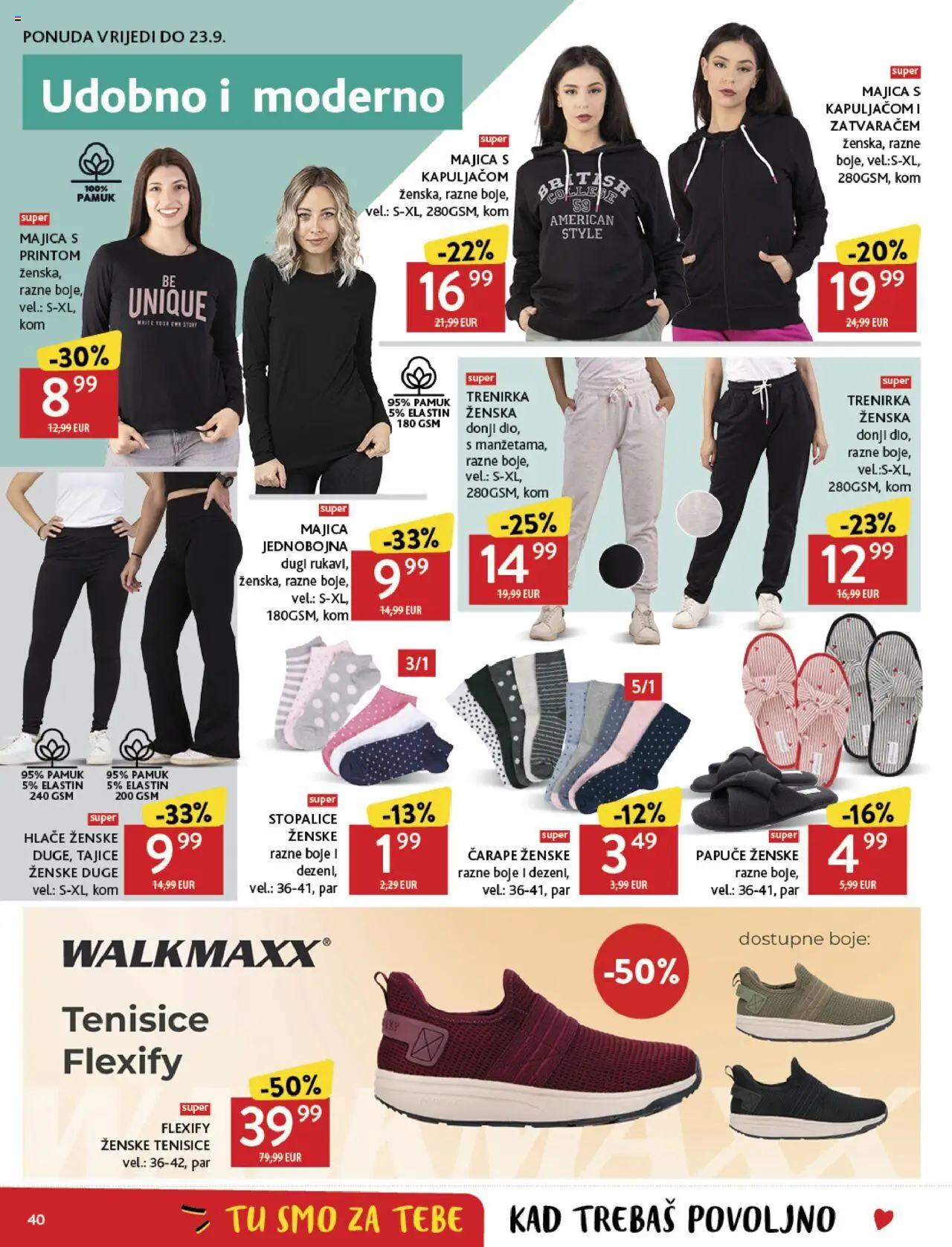 Konzum katalog | vrijedi od 10.09.2025 | Stranica: 40 | Proizvodi: Majica s kapuljačom, Majica, Čarape, Trenirka