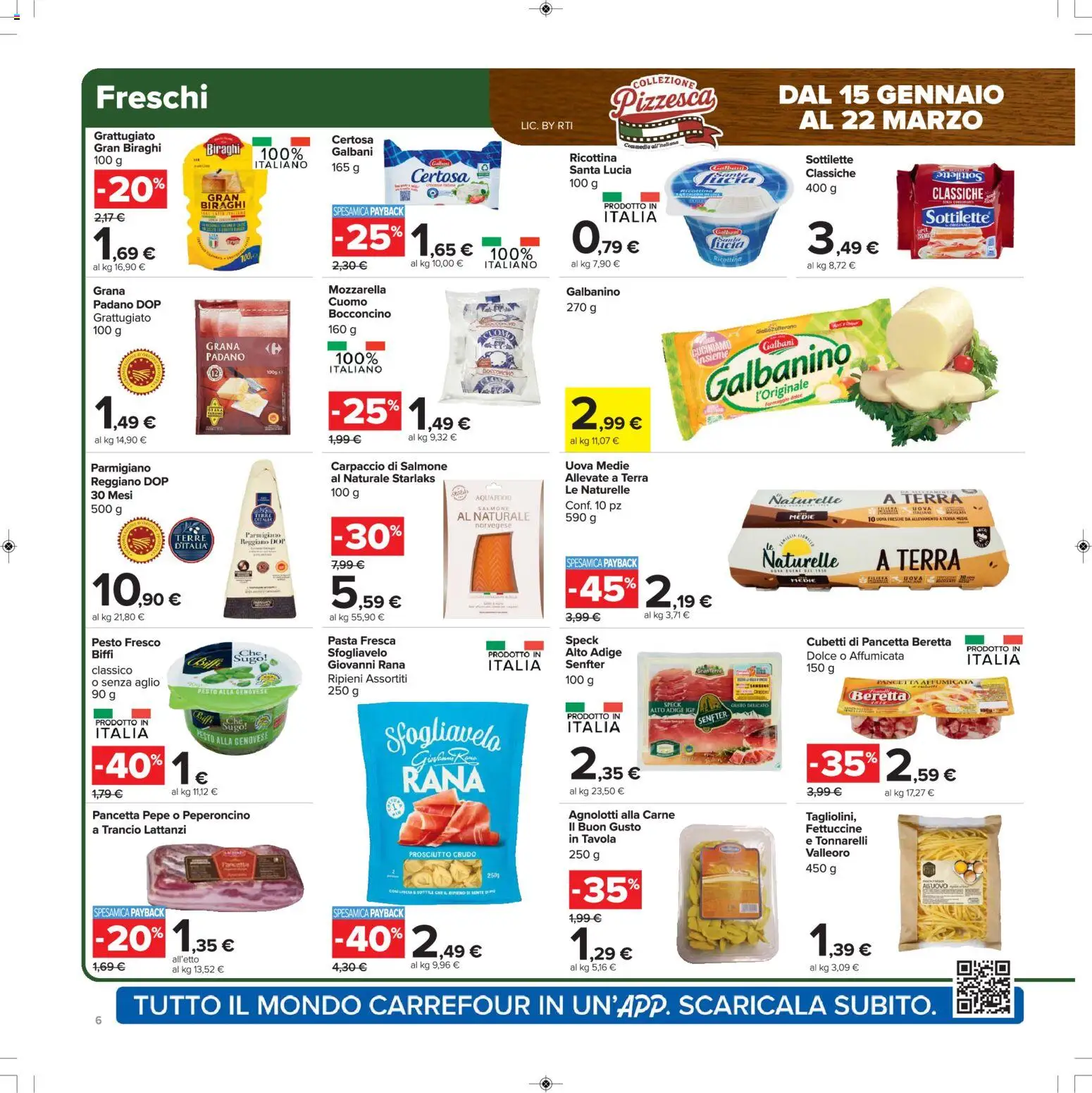 Volantino Carrefour del 15.01.2026 | Pagina: 6 | Prodotti: Prosciutto Crudo, Pancetta, Parmigiano, Terra