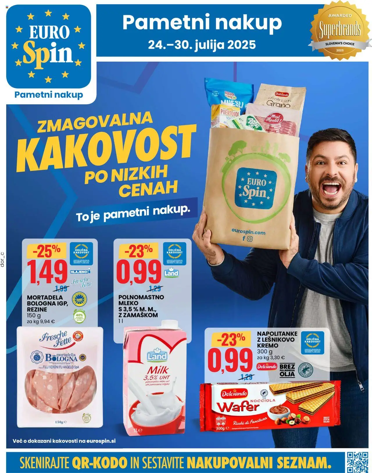 Eurospin katalog │ velja od 24.07.2025 | Stran: 1 | Izdelki: Napolitanke, Mortadela, Muesli, Narezek