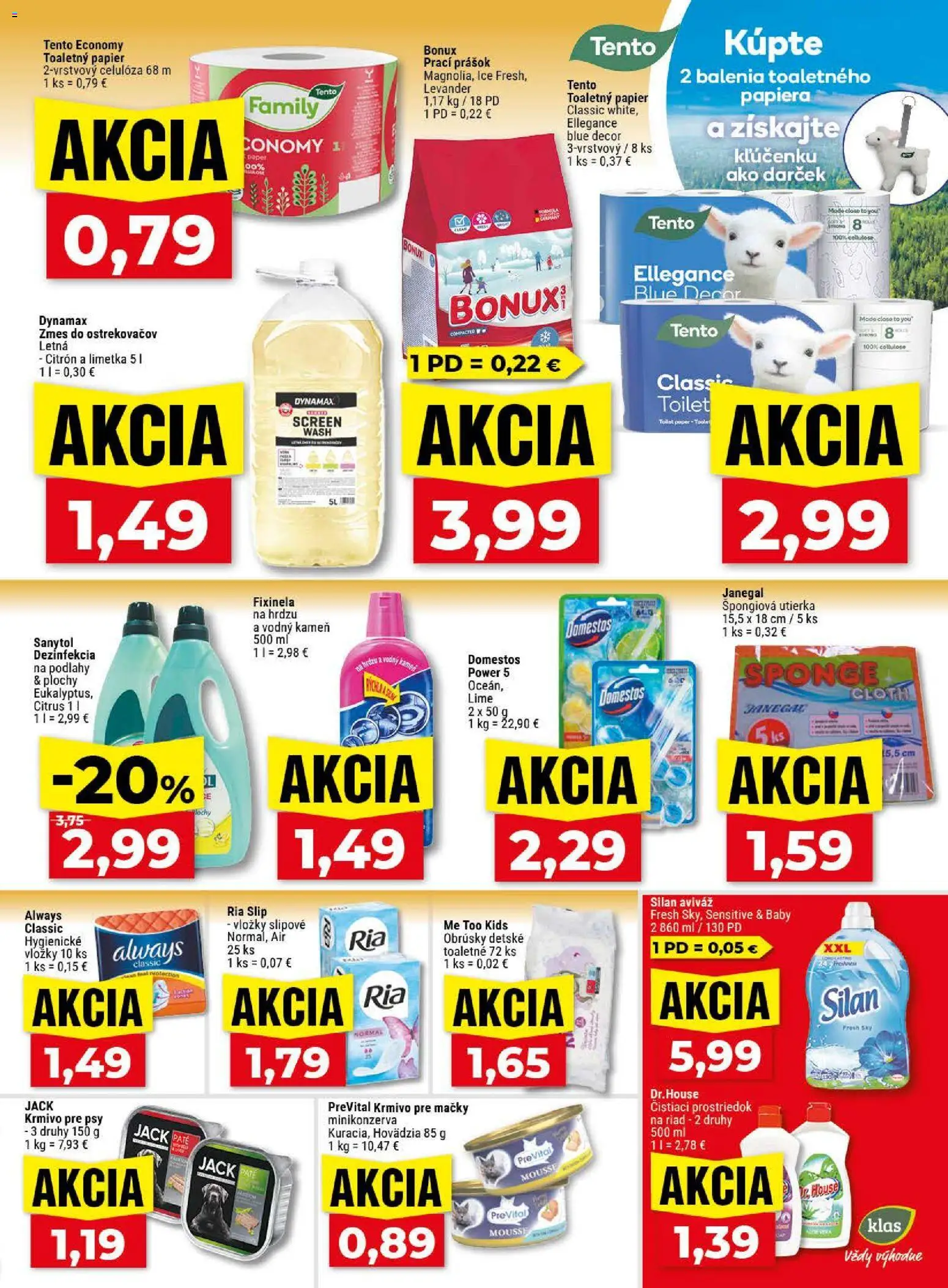 Nové Klas akcie – leták je platný od 20.04.2026 | Strana: 26 | Produkty: Sanytol, Silan, Bonux, Domestos