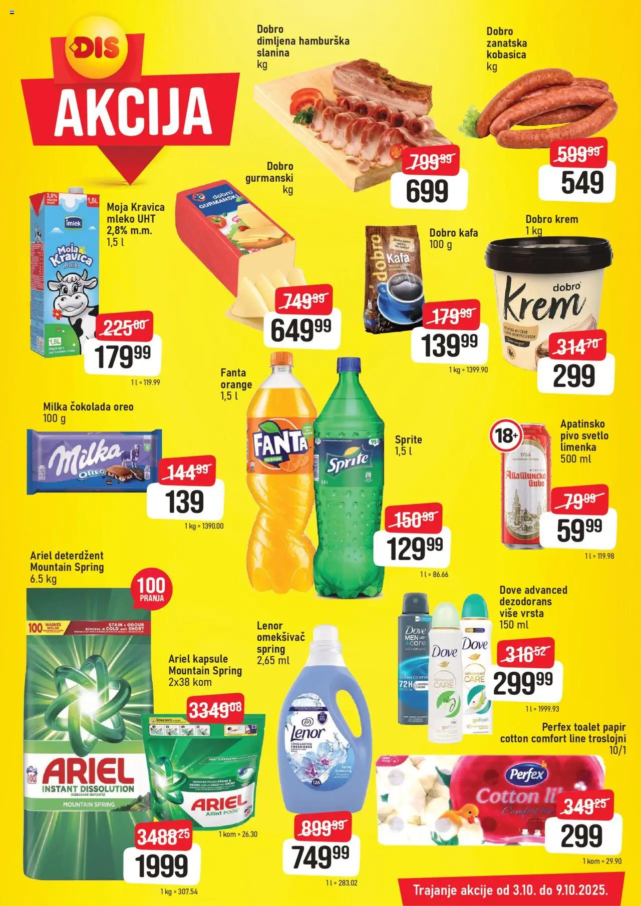 DIS katalog - važi od 03.10.2025 | Strana: 1 | Proizvode: Deterdžent, Moja kravica, Mleko, Kafa