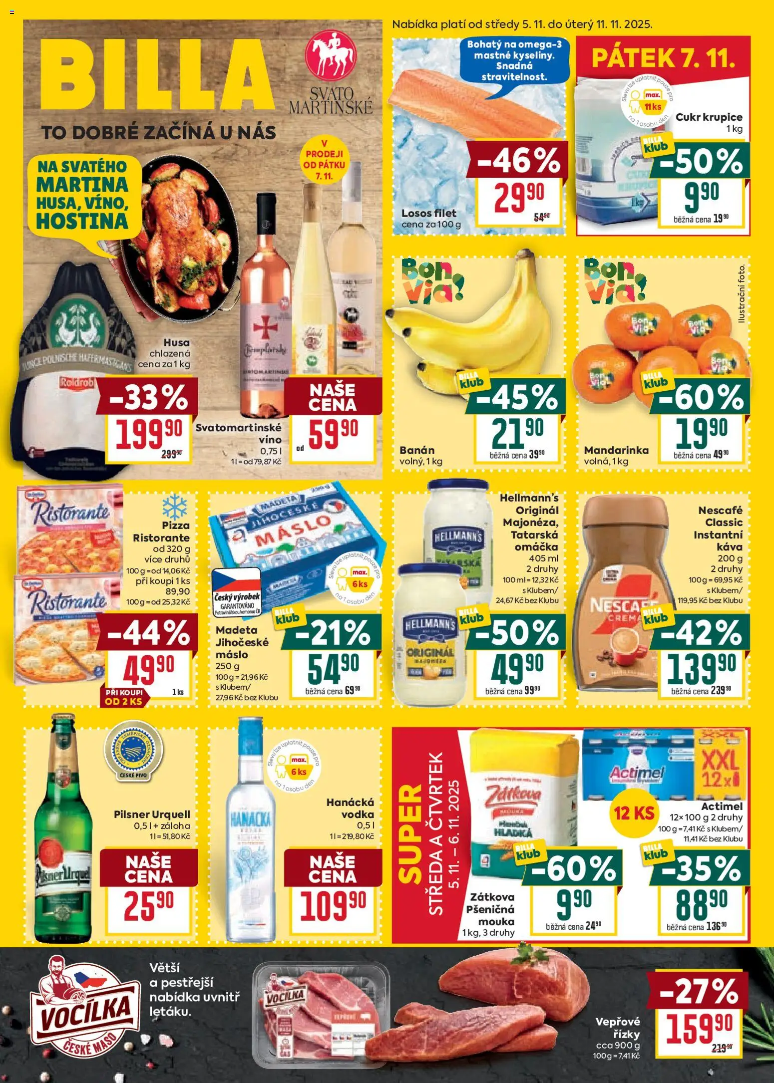 Billa Malý leták od 05.11.2025 | Strana: 1 | Produkty: Víno, Pilsner, Hellmann's, Mouka