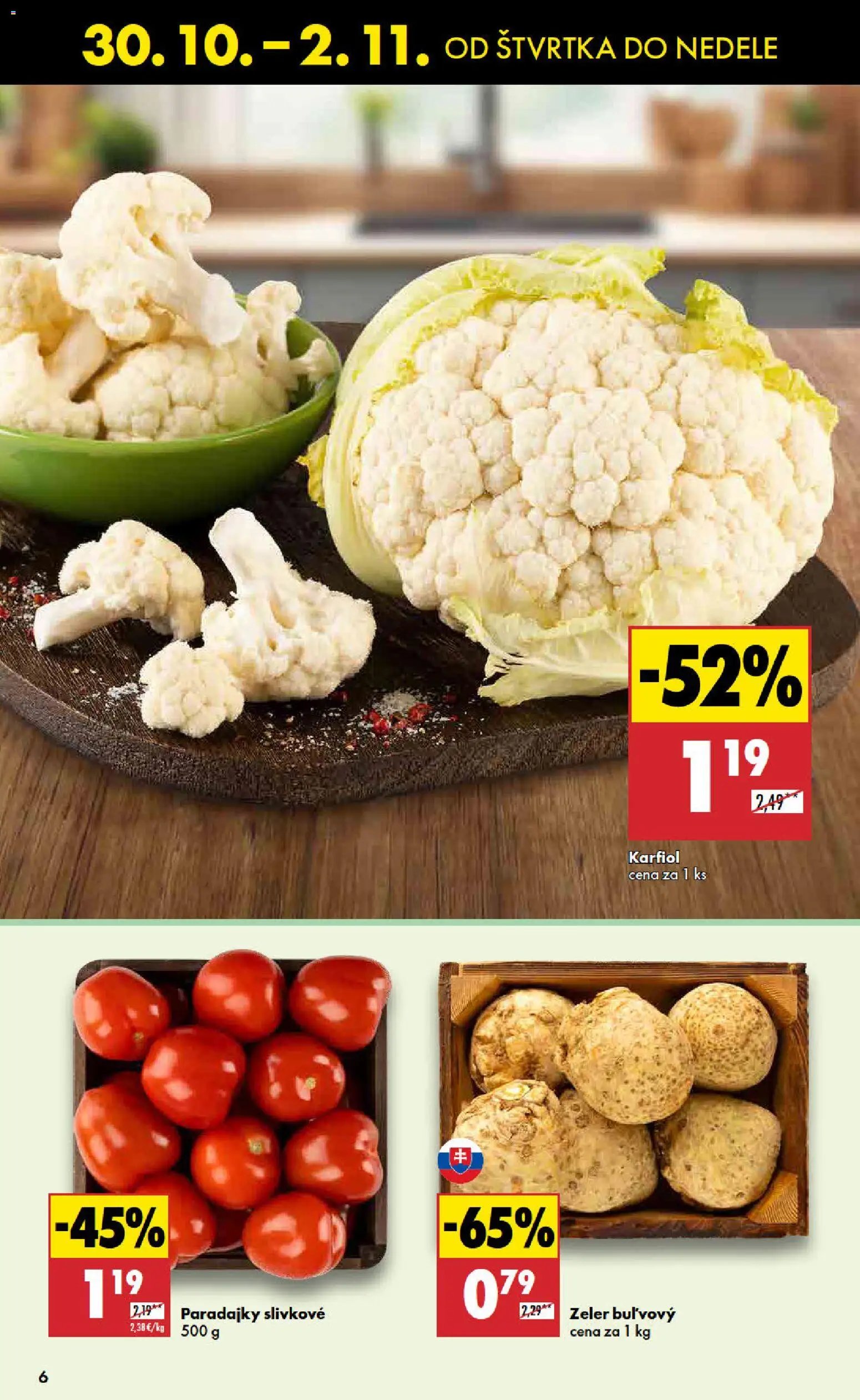 Nové Biedronka akcie – leták je platný od 30.10.2025 | Strana: 6 | Produkty: Paradajky, Karfiol, Zeler