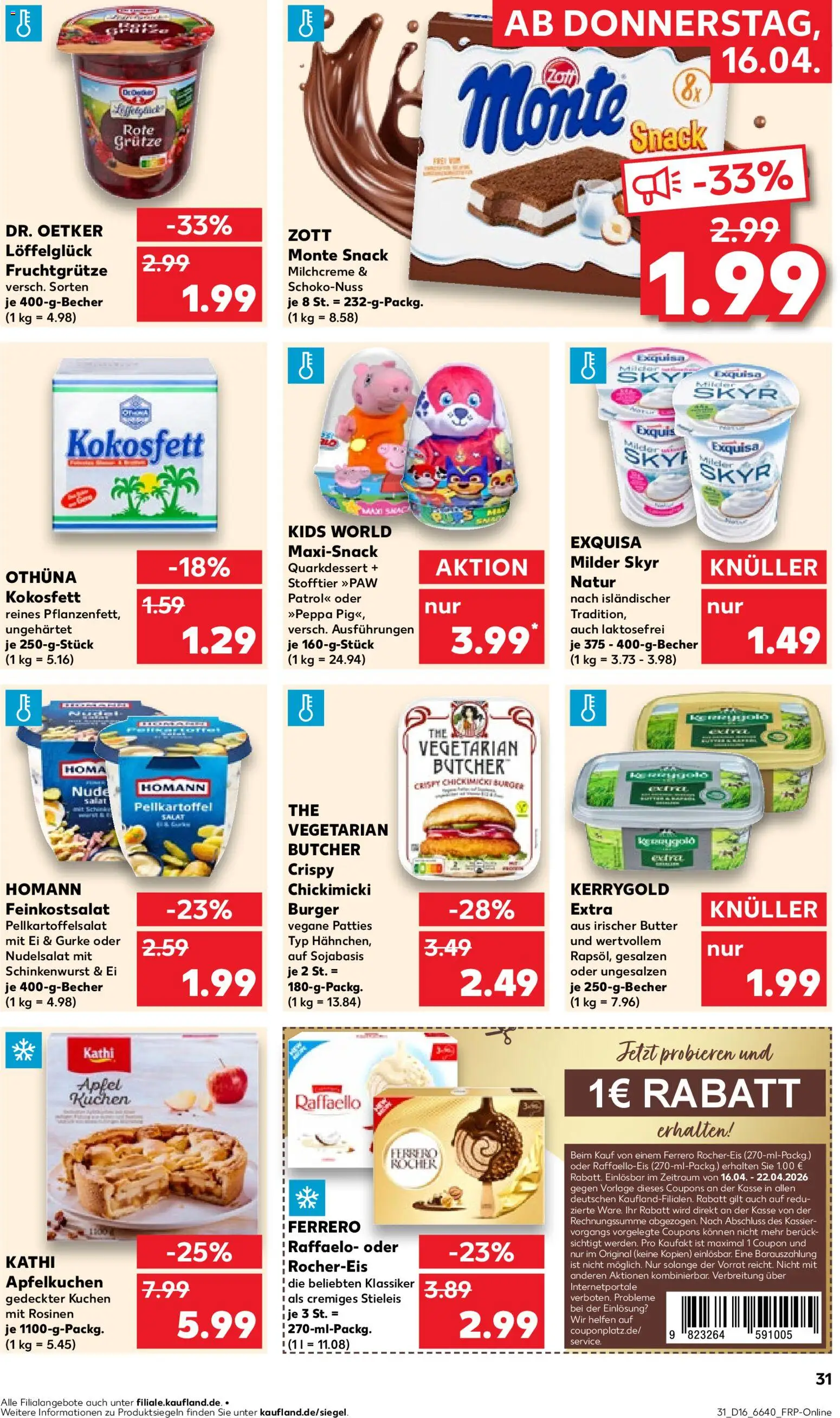 Kaufland Německo leták od 16.04.2026 | Strana: 31 | Produkty: Burger, Ferrero Rocher, Salát, Skyr