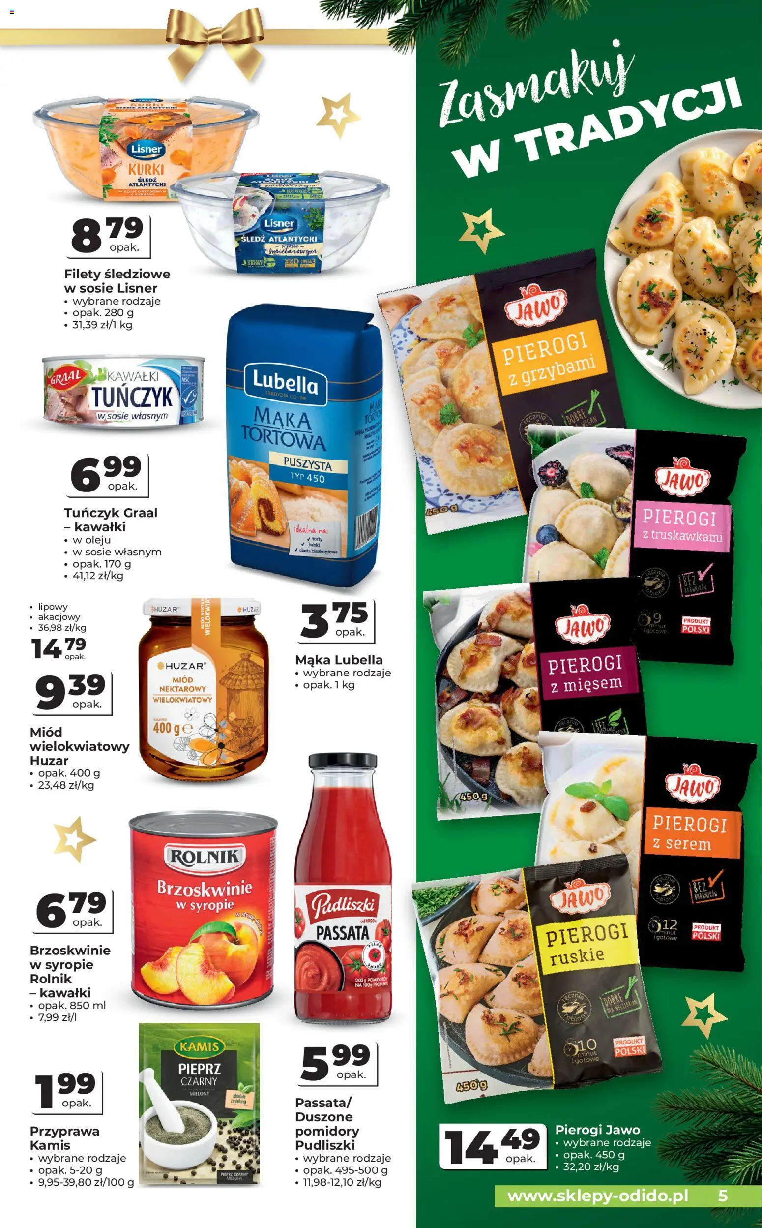 Odido Gazetka od 03.12.2025 | Strona: 5 | Produkty: Miód, Tuńczyk, Pomidory, Brzoskwinie