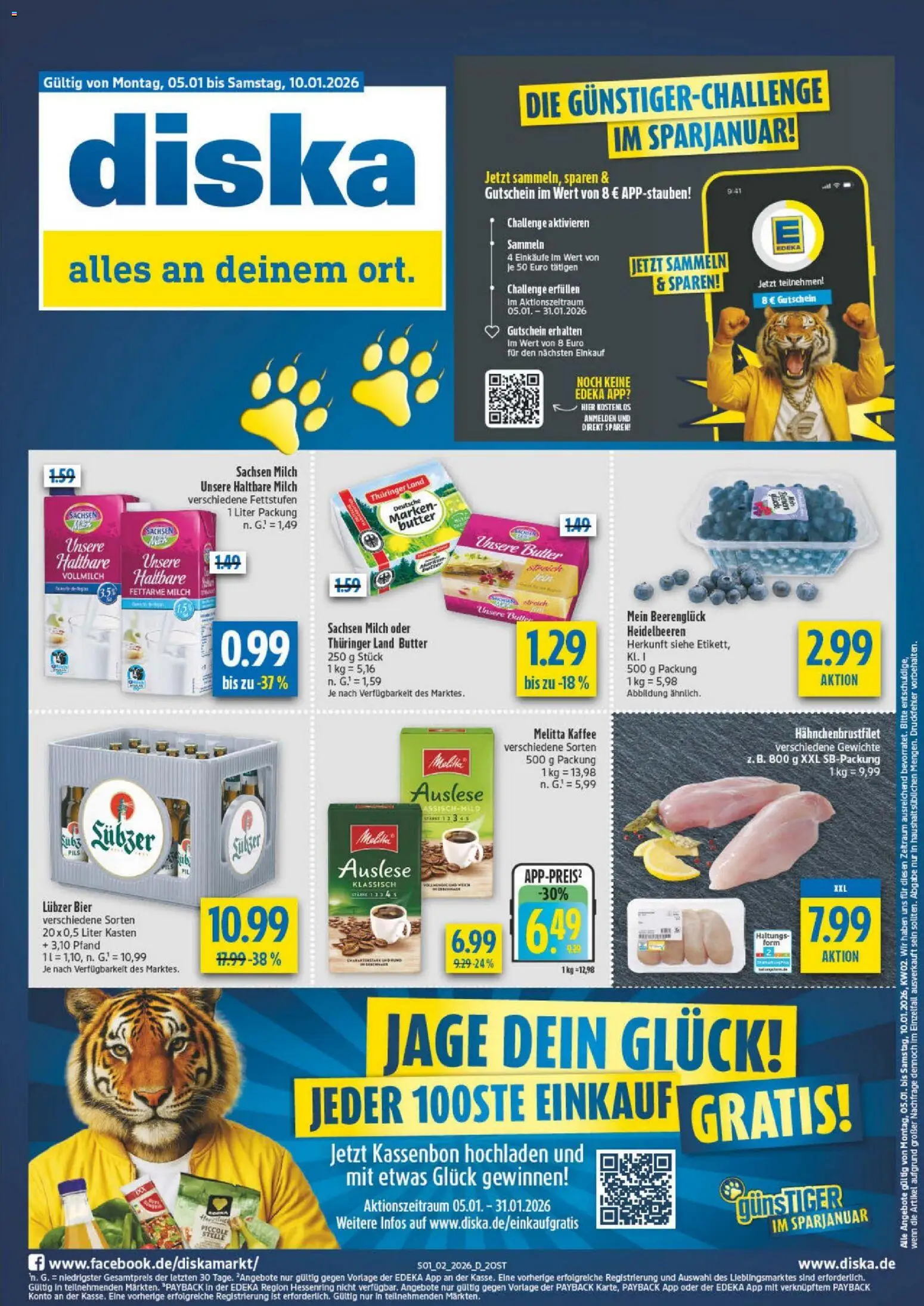 Diska - Diska Angebote Sachsen-Thüringen KW02 – gültig ab 05.01.2026 | Seite: 1 | Produkte: Melitta, Milch, Butter, Heidelbeeren