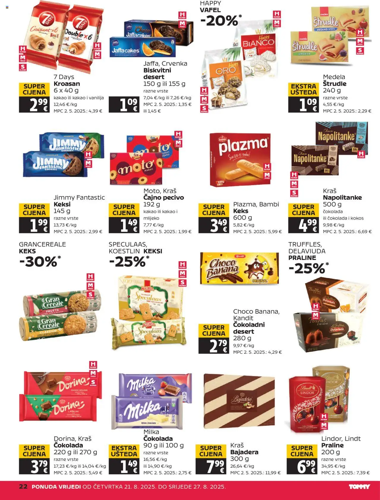 Tommy katalog | vrijedi od 21.08.2025 | Stranica: 22 | Proizvodi: Dorina, Čokolada, Napolitanke, Kroasan