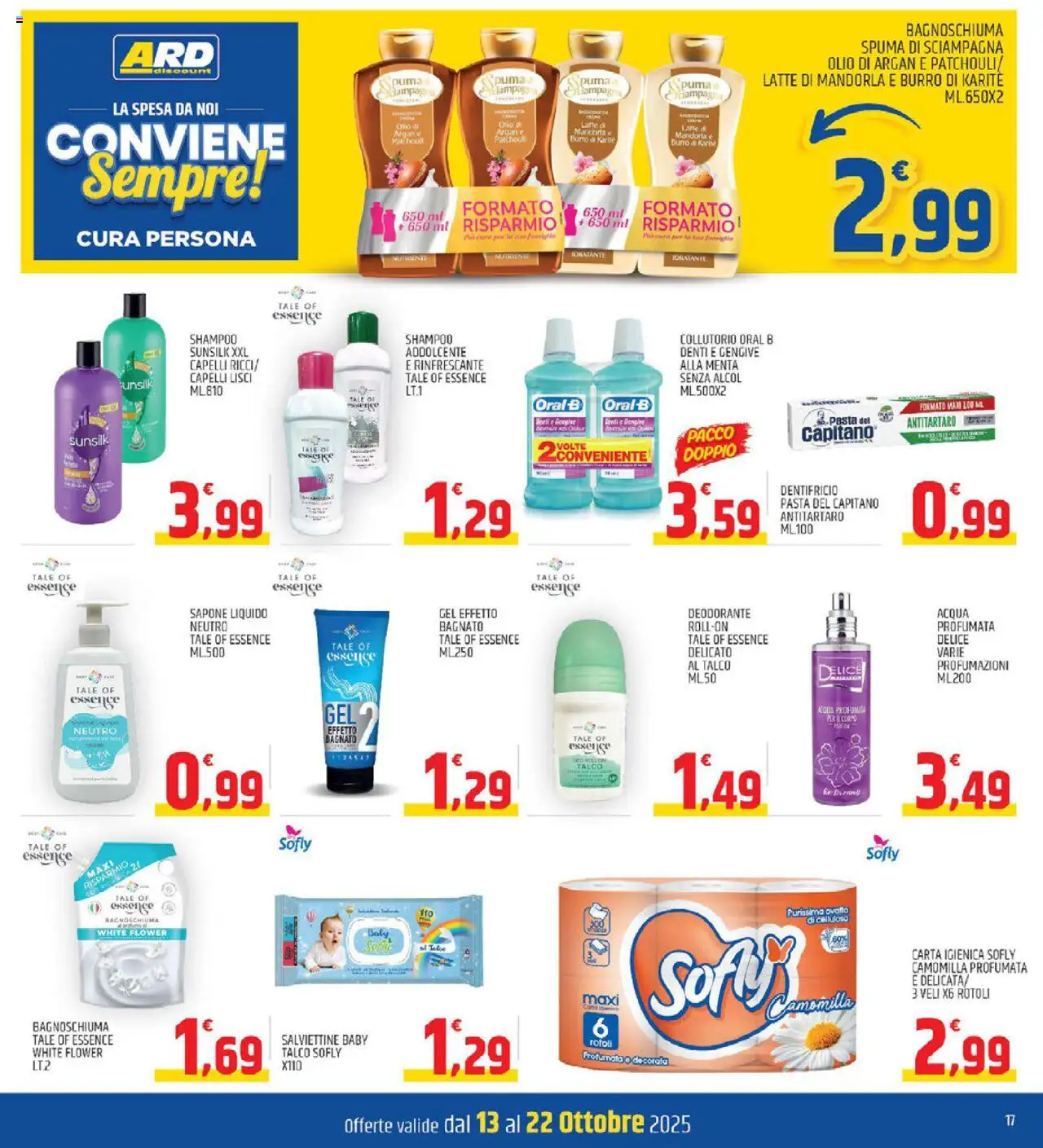 Volantino ARD Discount del 13.10.2025 | Pagina: 17 | Prodotti: Carta igienica, Sapone, Collutorio, Olio