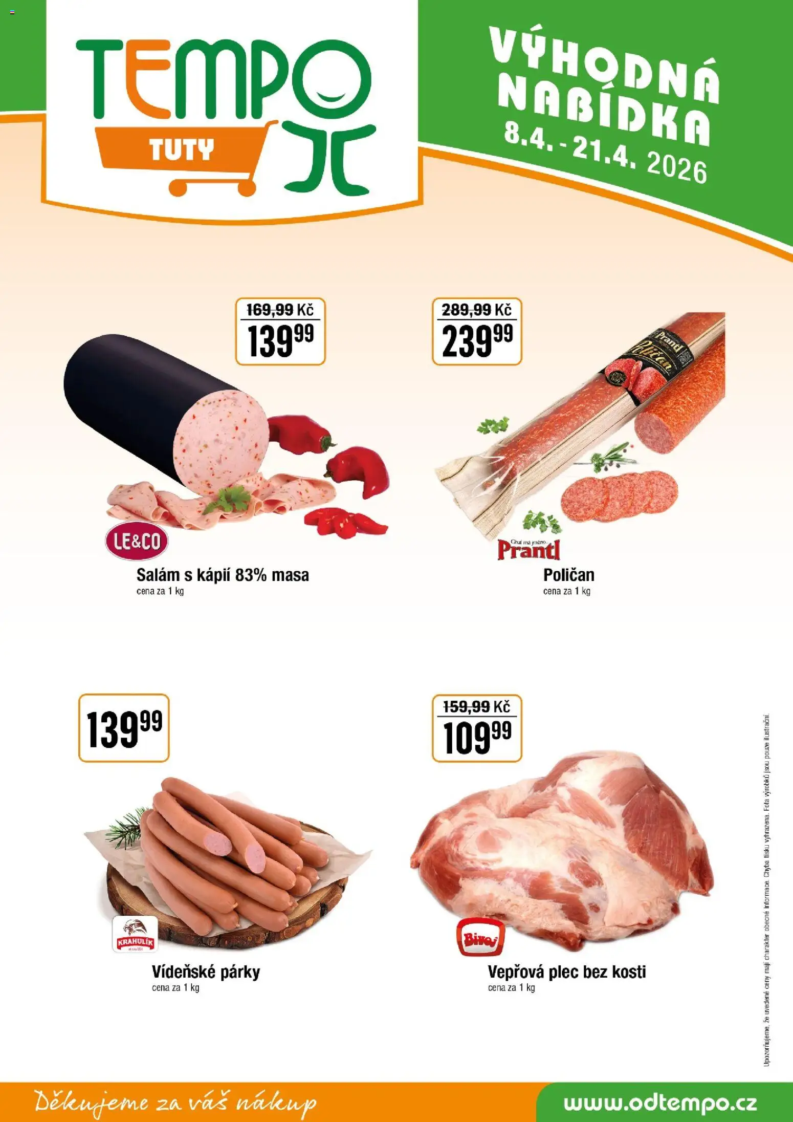 Tempo leták - Tuty od 08.04.2026 | Strana: 9 | Produkty: Salám, Plec bez kosti, Vídeňské párky, Párky
