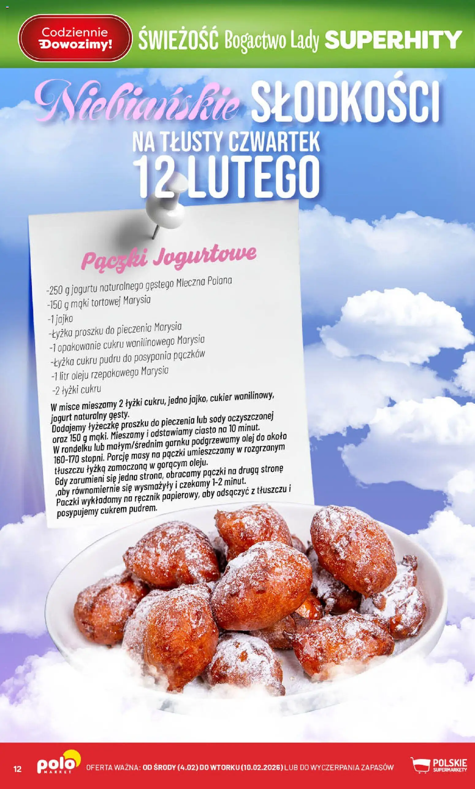 POLOmarket Gazetka od 04.02.2026 | Strona: 12 | Produkty: Ciasto, Jogurt naturalny, Pączki, Cukier