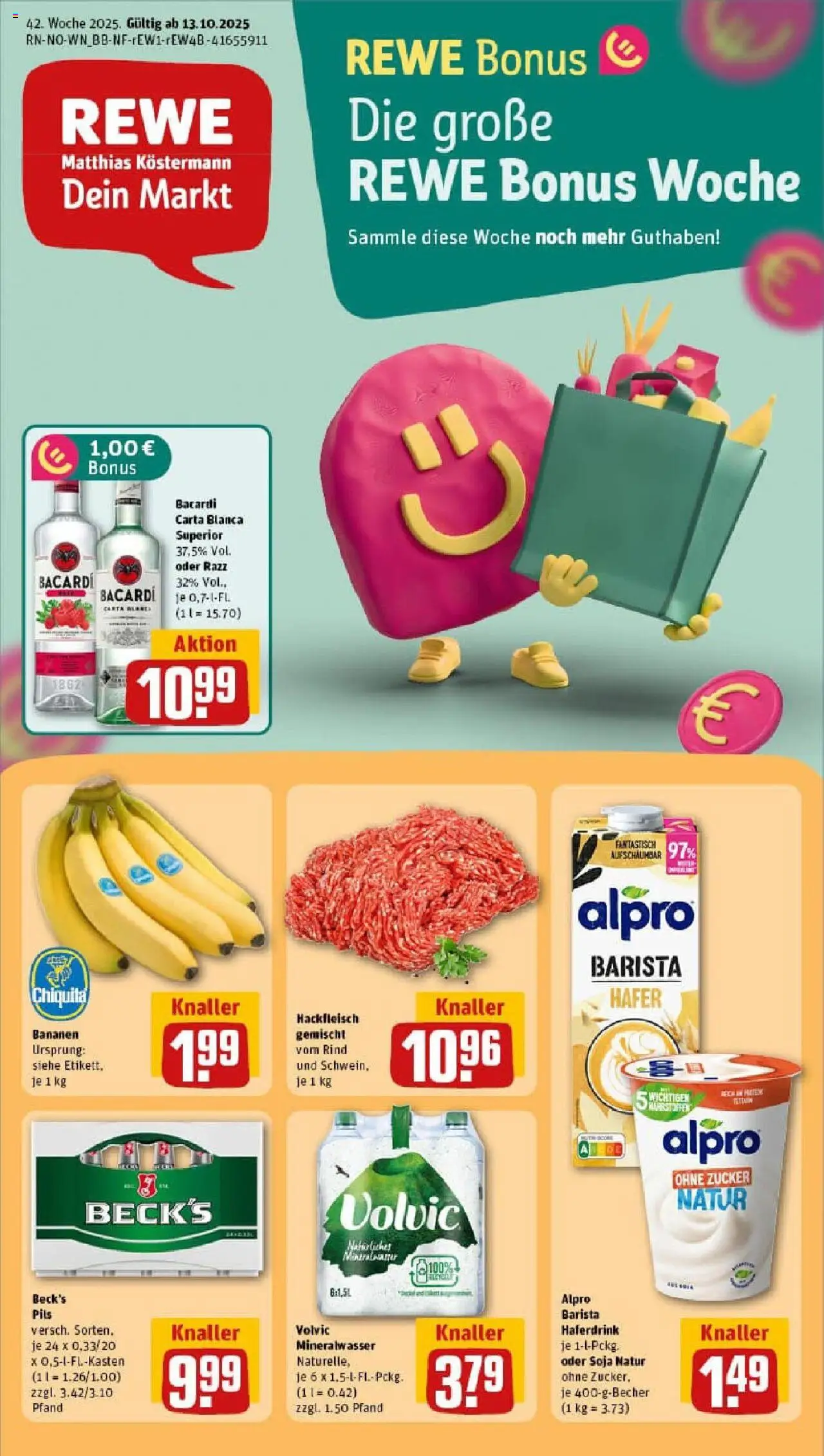 Rewe prospekt Gnarrenburg	 – gültig ab 13.10.2025 | Seite: 1 | Produkte: Bacardi, Pils, Zucker, Hackfleisch