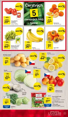 Náhled letáku Citróny, 1 kg, volný prodej od 03.12.2025 | Strana: 5 | Produkty: Jablka, Banány, Zelí, Hrozny