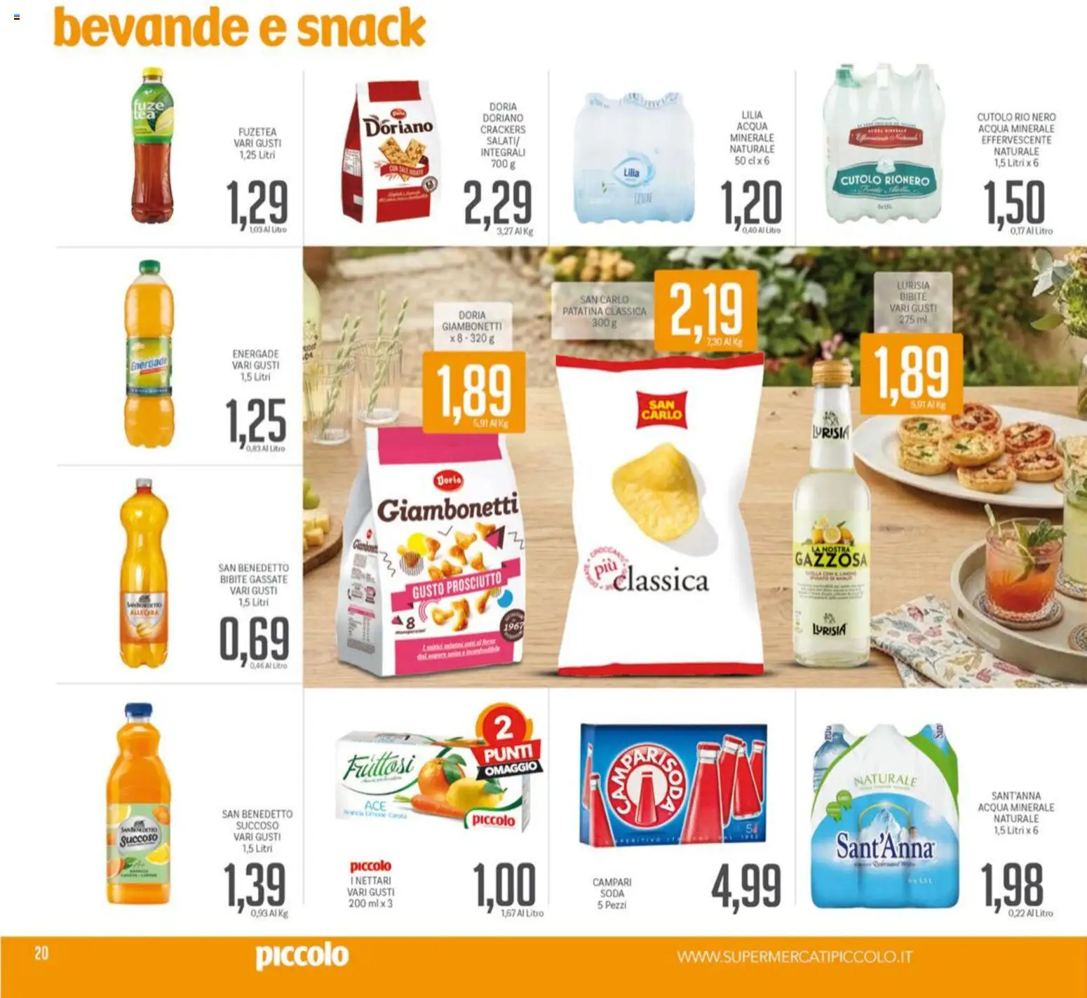 Volantino Piccolo del 16.03.2026 | Pagina: 20 | Prodotti: Carota, Acqua, Crackers, Bibite