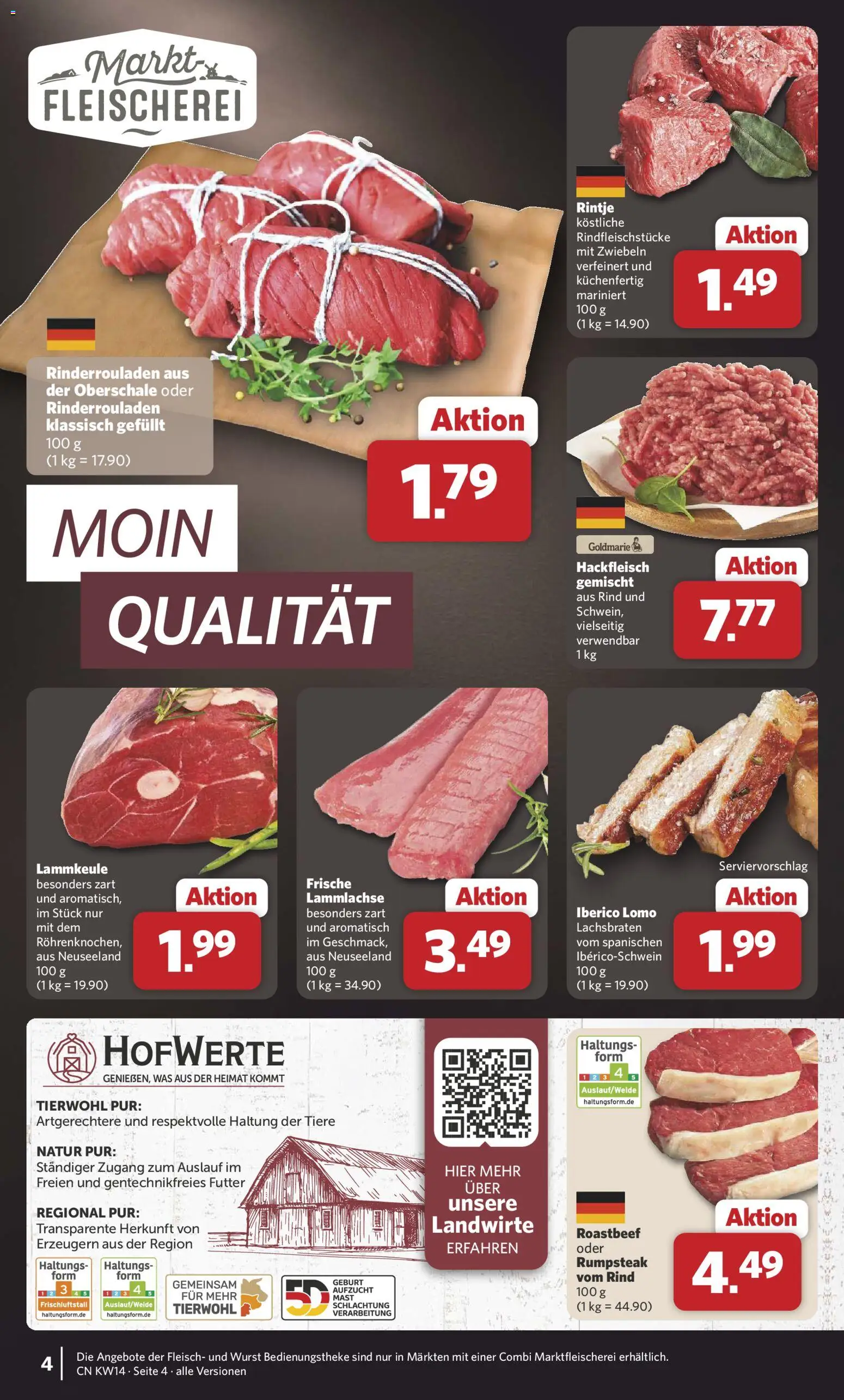 Combi Prospekt 	 – gültig ab 30.03.2026 | Seite: 4 | Produkte: Rinderrouladen, Rumpsteak, Wurst, Hackfleisch