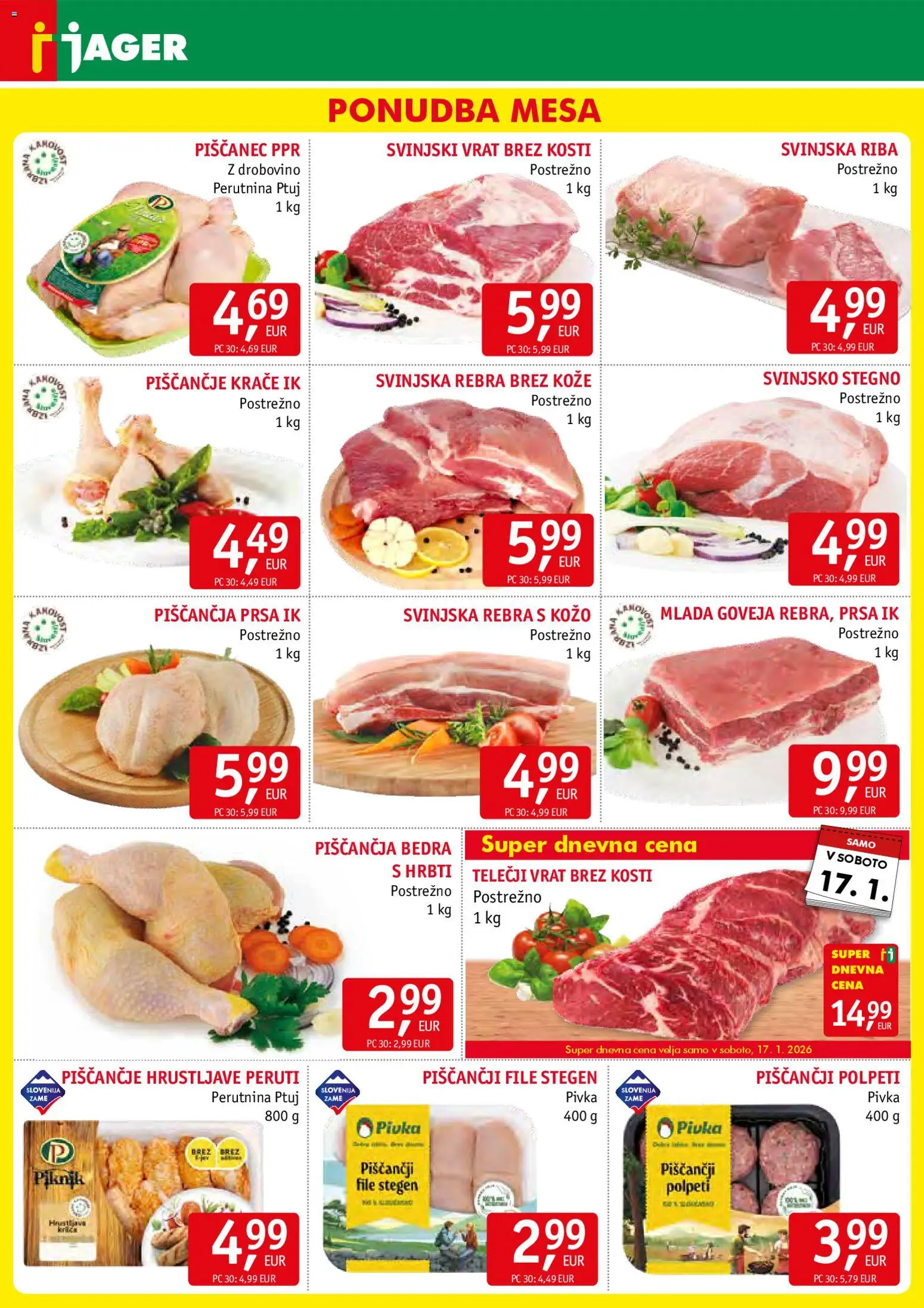 Novi Jager katalog ponudbe – veljaven od 14.01.2026 | Stran: 3 | Izdelki: Piščančja bedra, Riba