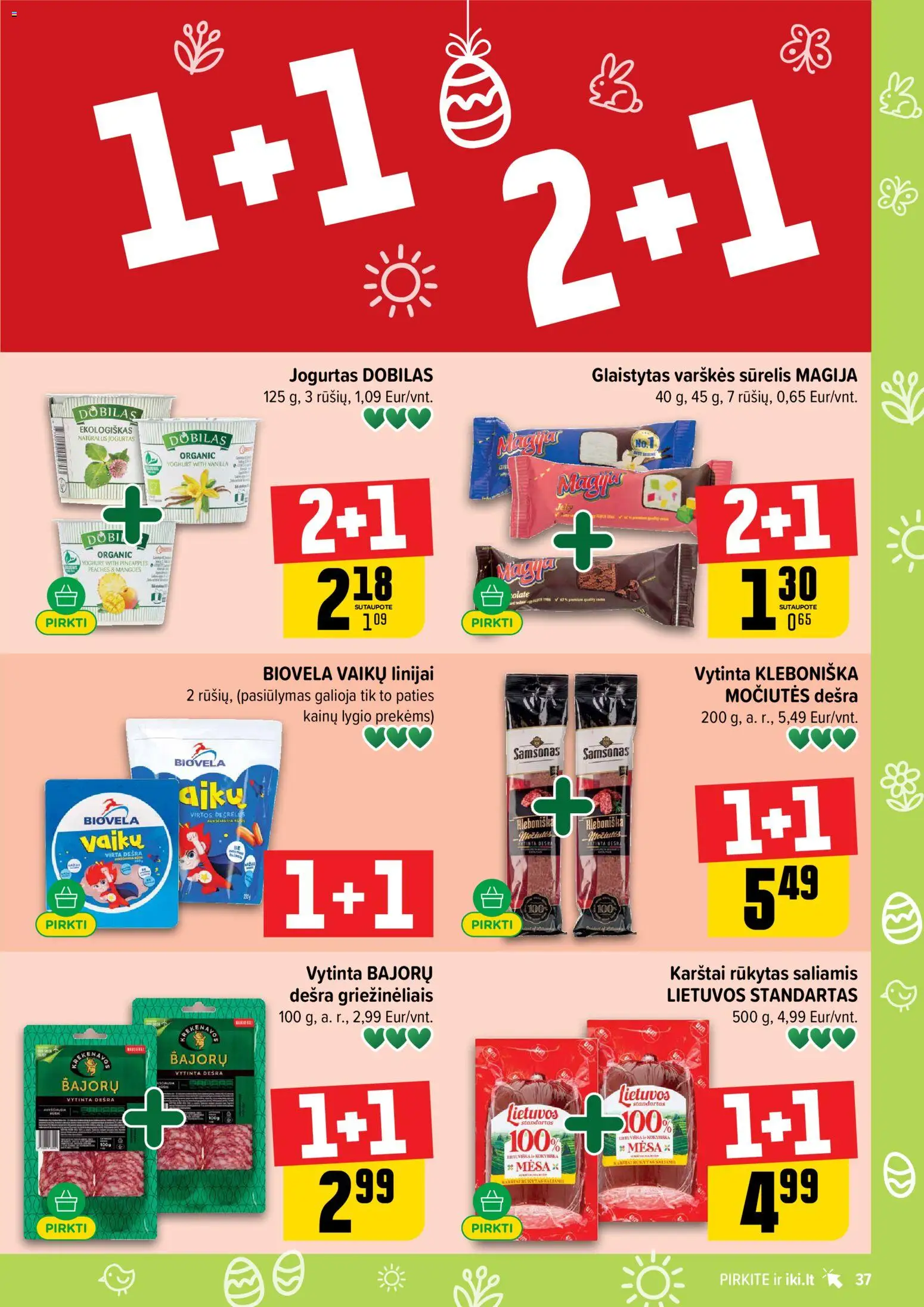 IKI akcijos nuo 23.03.2026 | Puslapis: 37 | Prekių: Sūrelis, Jogurtas, Saliamis, Dešra