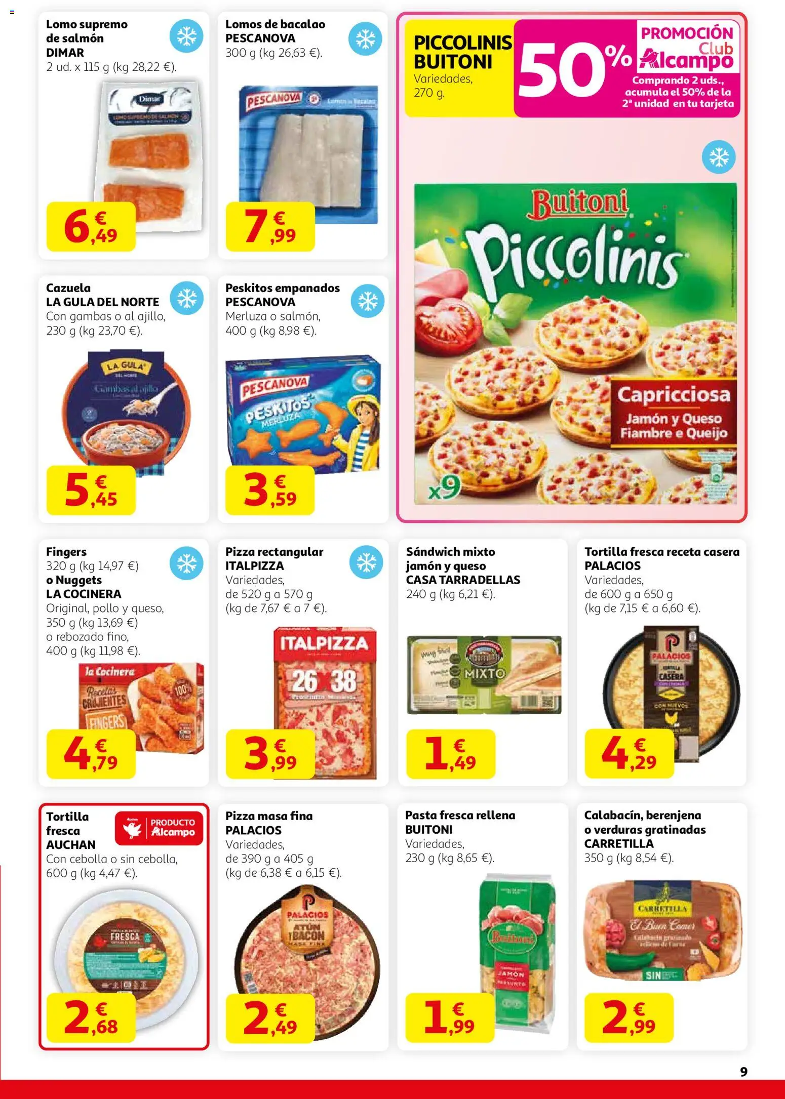 Alcampo folleto │ válido desde el 12.02.2026 | Página: 9 | Productos: Queso, Pizza, Pasta, Nuggets