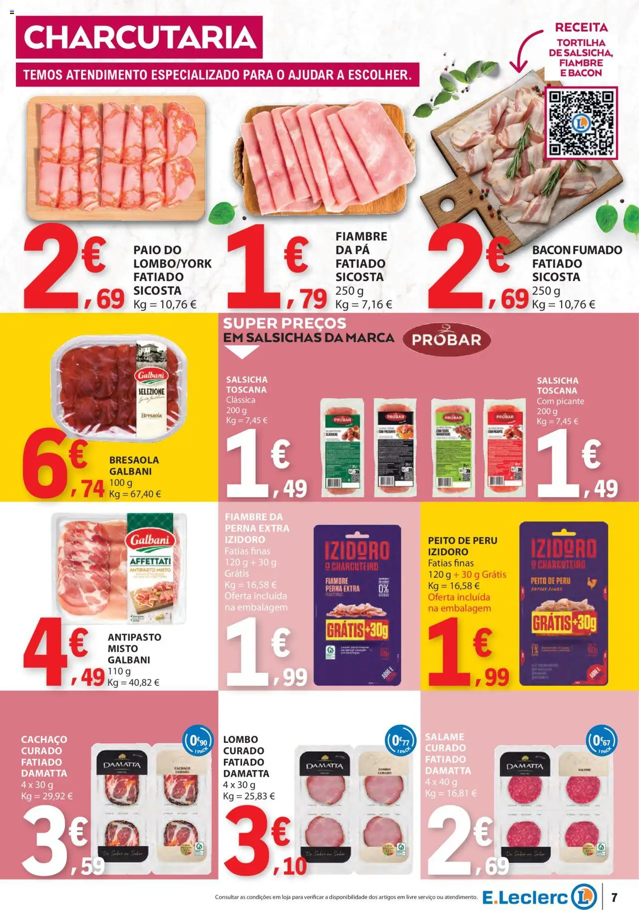E.Leclerc folheto │ válido de 18.09.2025 | Página: 7 | Produtos: Bacon, Peito de peru, Salsicha, Salame