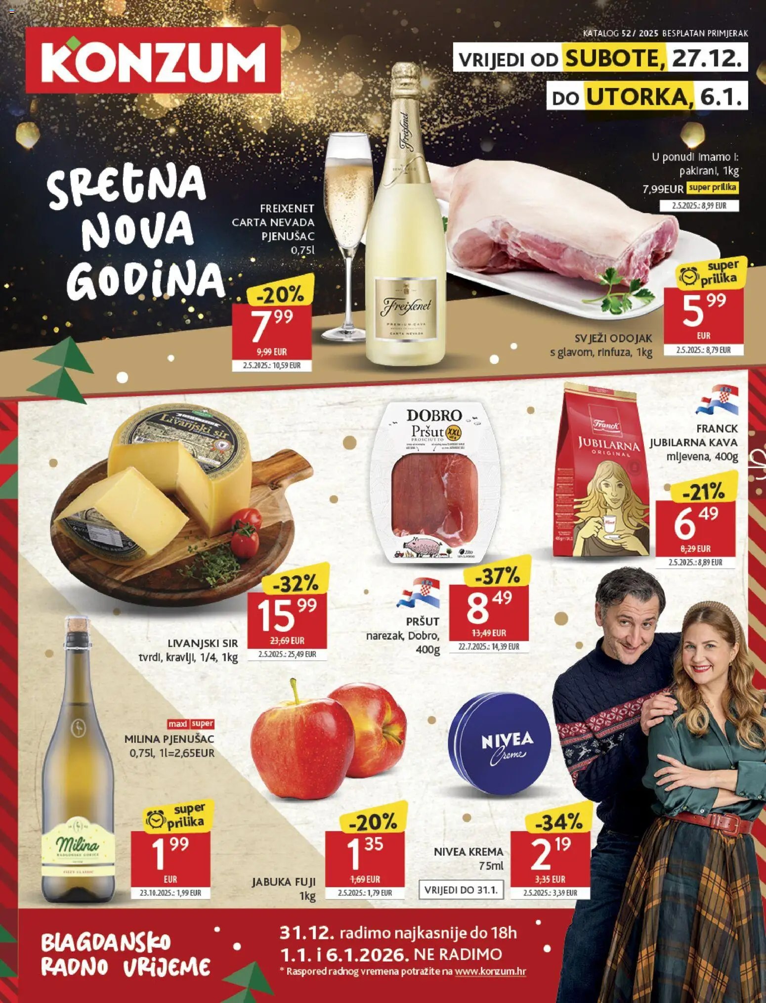Konzum katalog | vrijedi od 27.12.2025 | Stranica: 1 | Proizvodi: Odojak, Kava, Krema, Nivea
