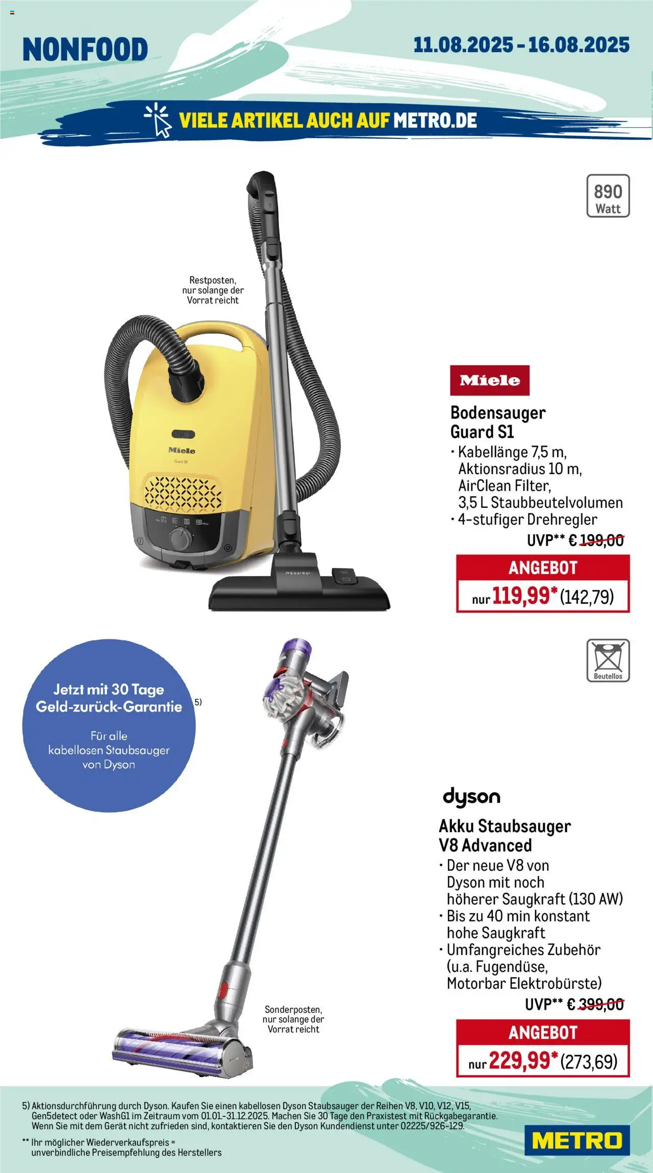 Metro Prospekt 	 - gültig ab dem 11.08.2025 | Seite: 18 | Produkte: Miele, Dyson, Staubsauger