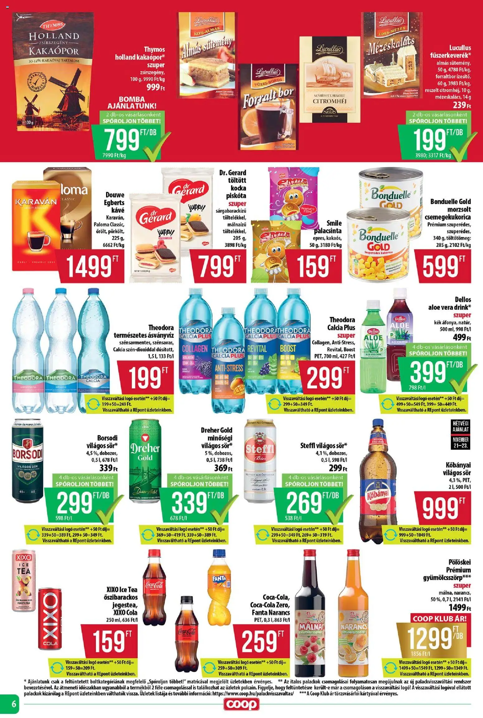 COOP akciós ujság - amely érvényes a következő dátumtól: 20.11.2025 | Oldal: 6 | Termékek: Ice tea, Aloe vera, Ásványvíz, Sütemény