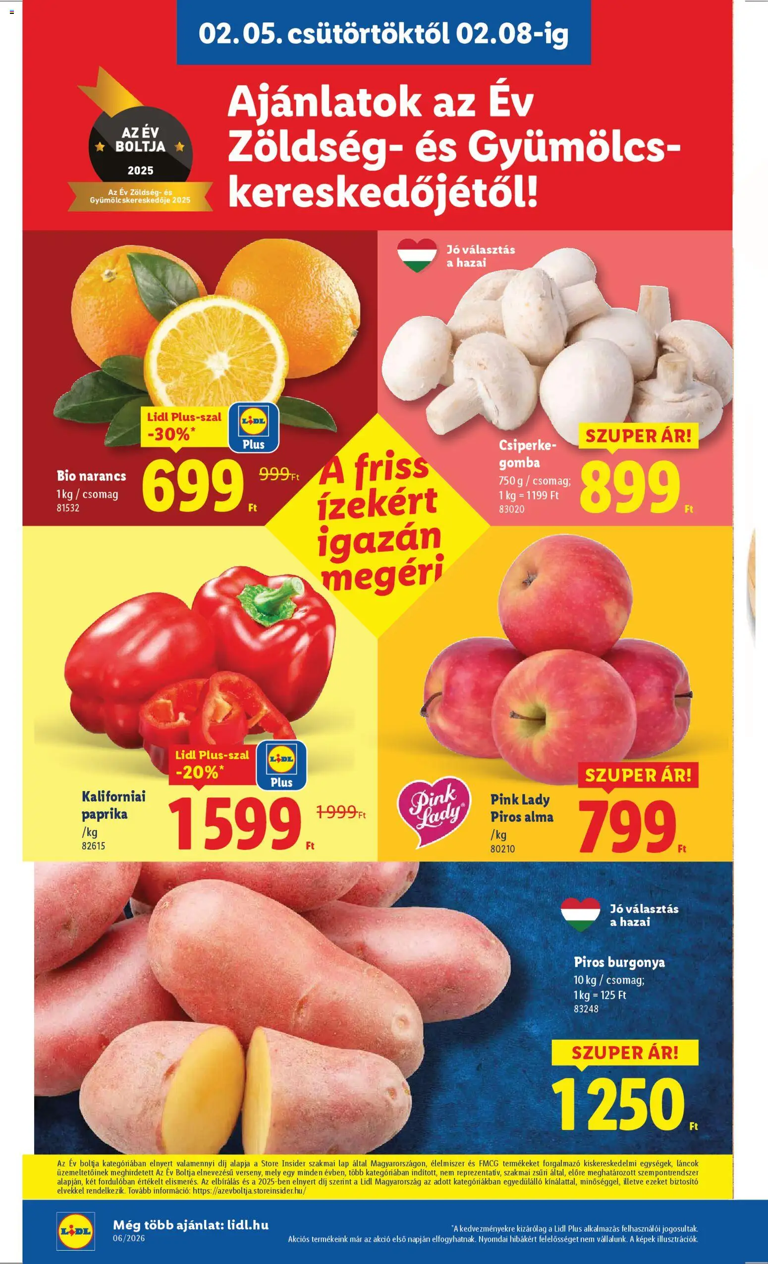 Lidl akciós ujság - amely érvényes a következő dátumtól: 05.02.2026 | Oldal: 2 | Termékek: Burgonya, Gyümölcs, Gomba, Zöldség