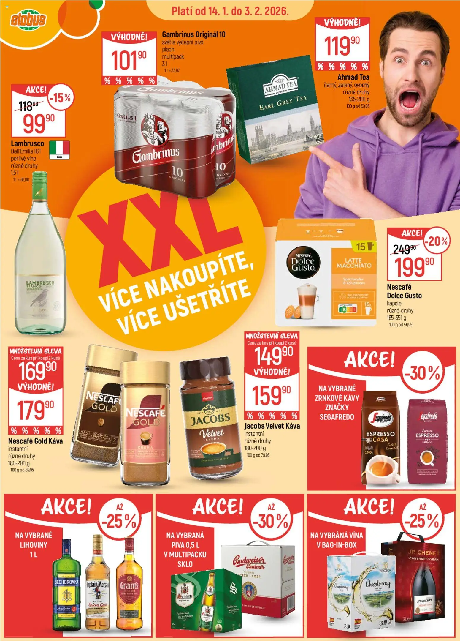 Globus leták od 14.01.2026 | Strana: 11 | Produkty: Nescafé Gold, Lihoviny, Crema, Becherovka
