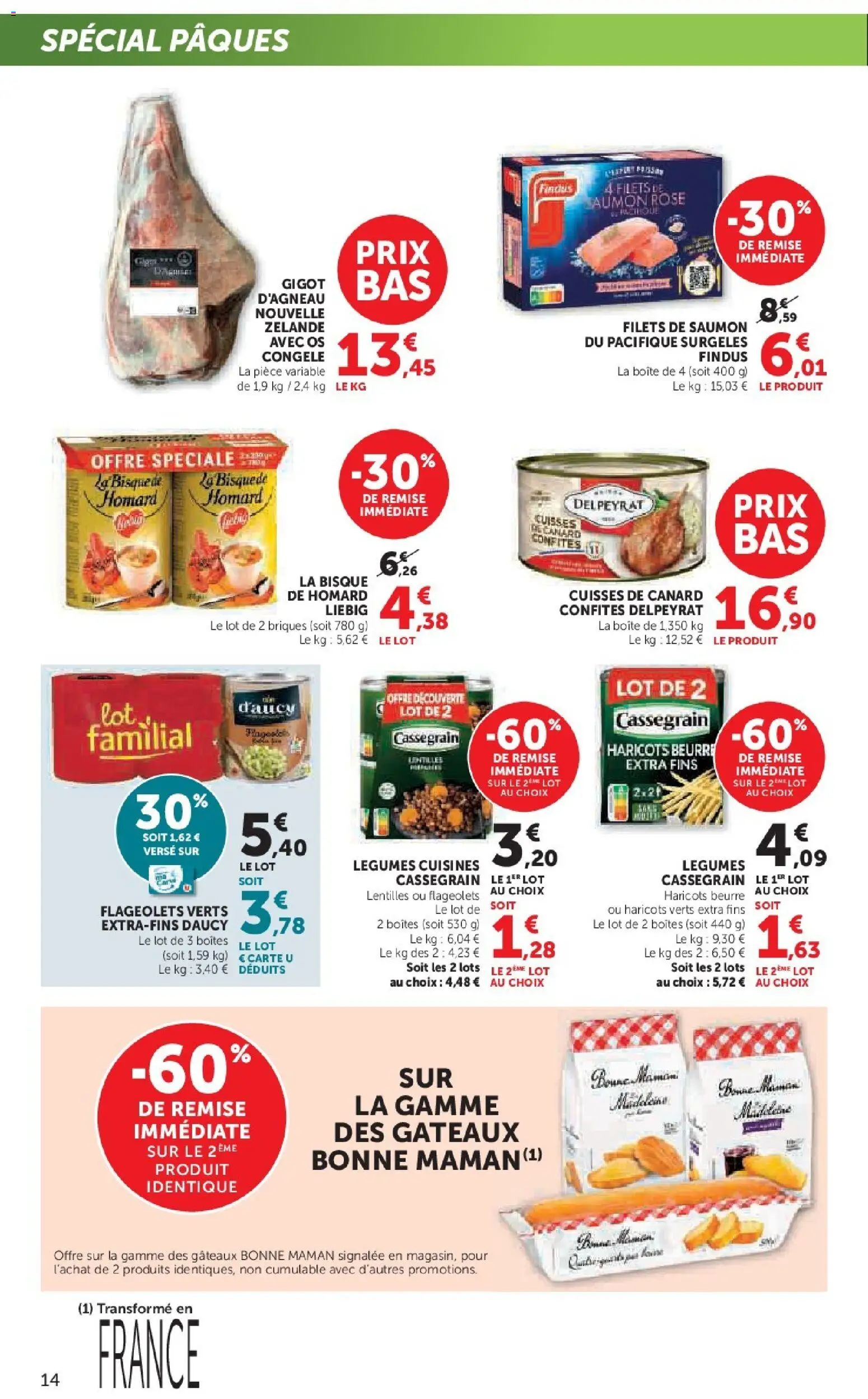 {H1} | Page: 14 | Produits: Gigot d'agneau, Haricots verts, Briques, Beurre