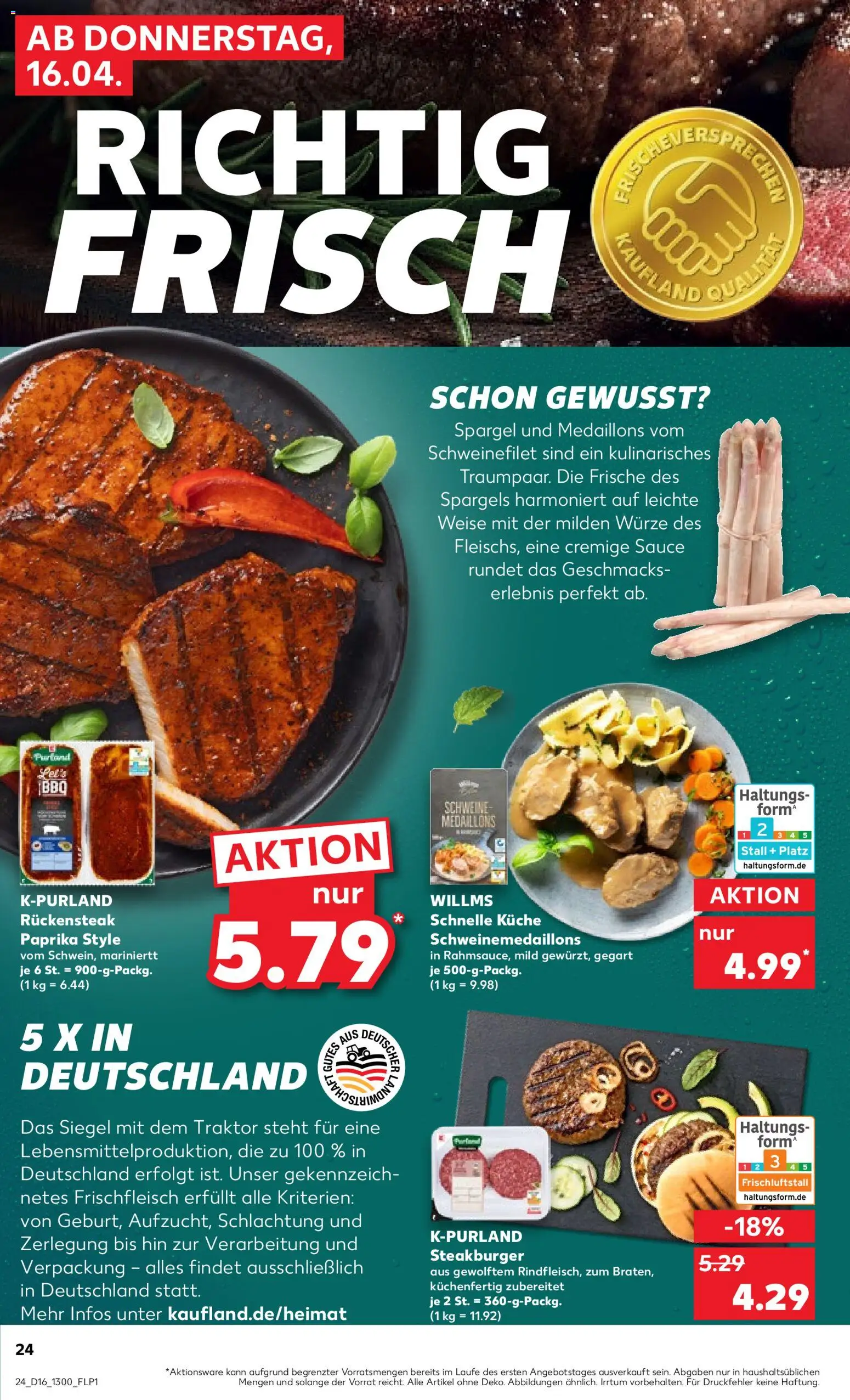 Kaufland Prospekt Köln	 – gültig ab 16.04.2026 | Seite: 24 | Produkte: Burger, Schweinefilet, Paprika, Steak