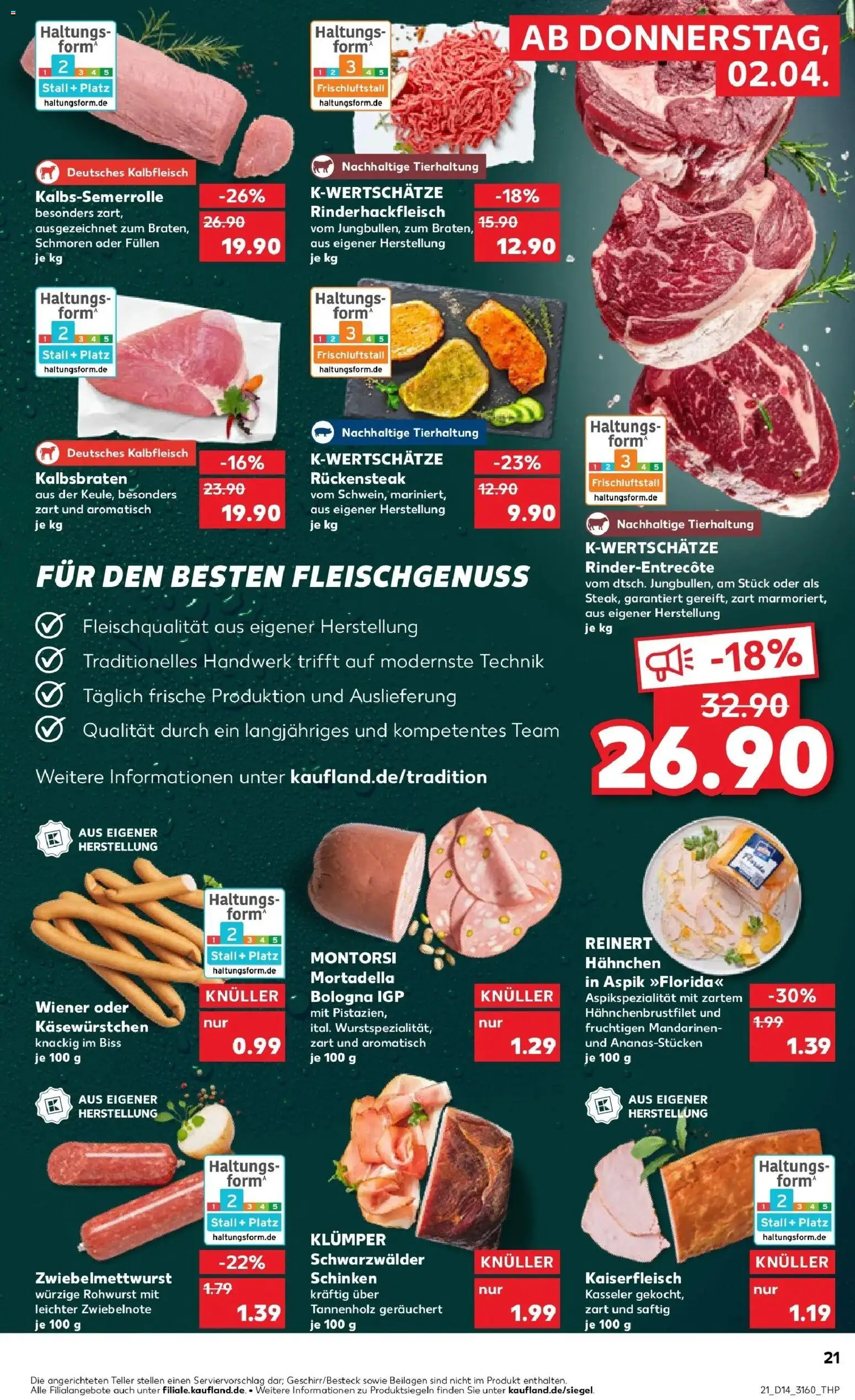 Kaufland Prospekt Schwerin	 – gültig ab 02.04.2026 | Seite: 21 | Produkte: Hahnchen, Mandarinen, Entrecote, Steak