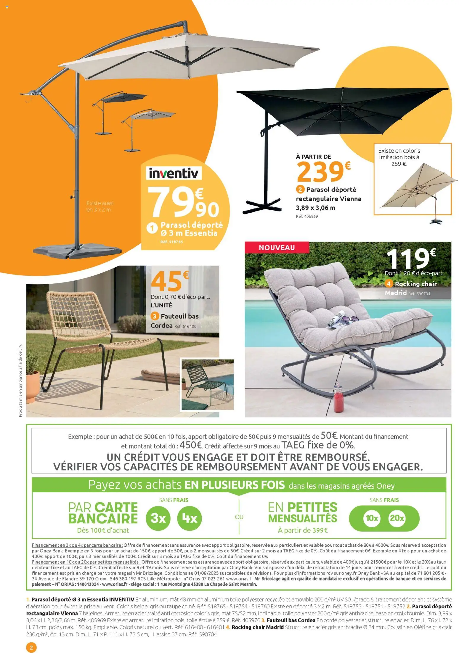 {H1} | Page: 2 | Produits: Base, Fauteuil, Parasol déporté, Parasol