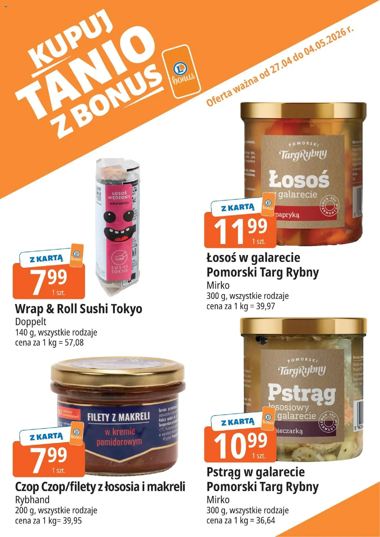 E.Leclerc gazetka - Elbląg kupony dodatkowe od 27.04.2026 | Strona: 11 | Produkty: Łosoś wędzony, Pstrąg, Papryka, Sushi