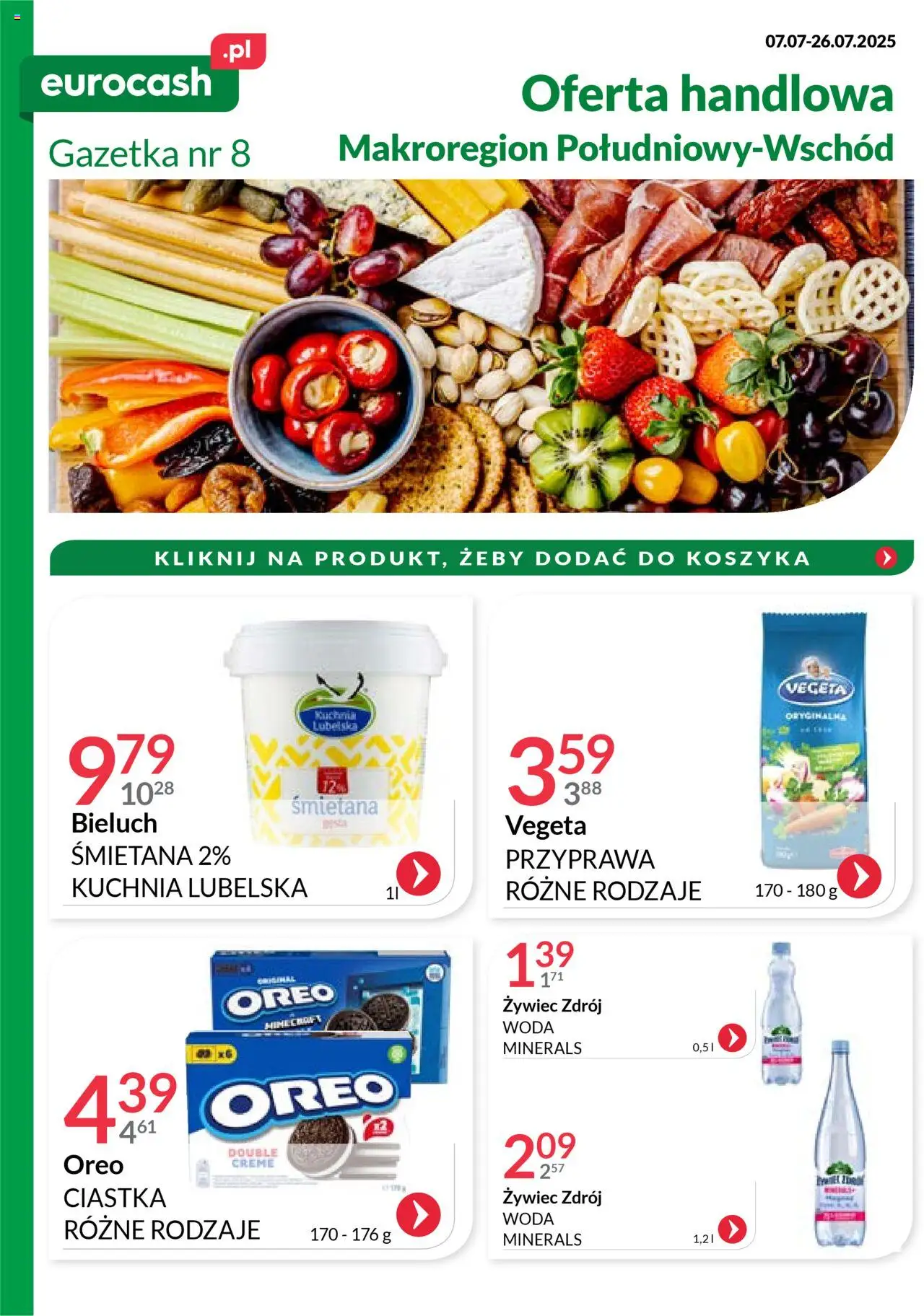 Eurocash Gazetka - Oferta MR Południowy Wschód od 07.07.2025 | Strona: 1 | Produkty: Śmietana, Ciastka, Woda