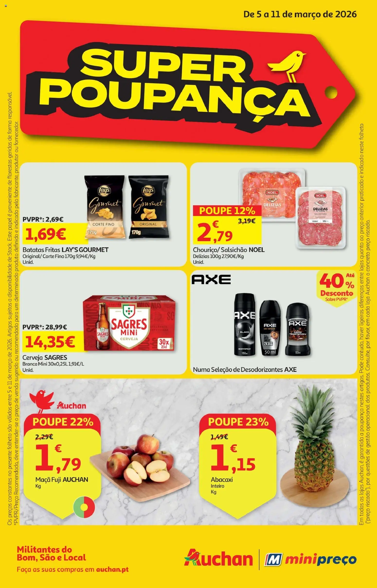 Minipreço folheto │ válido de 05.03.2026 | Página: 1 | Produtos: Faca, Maça, Cerveja, Abacaxi