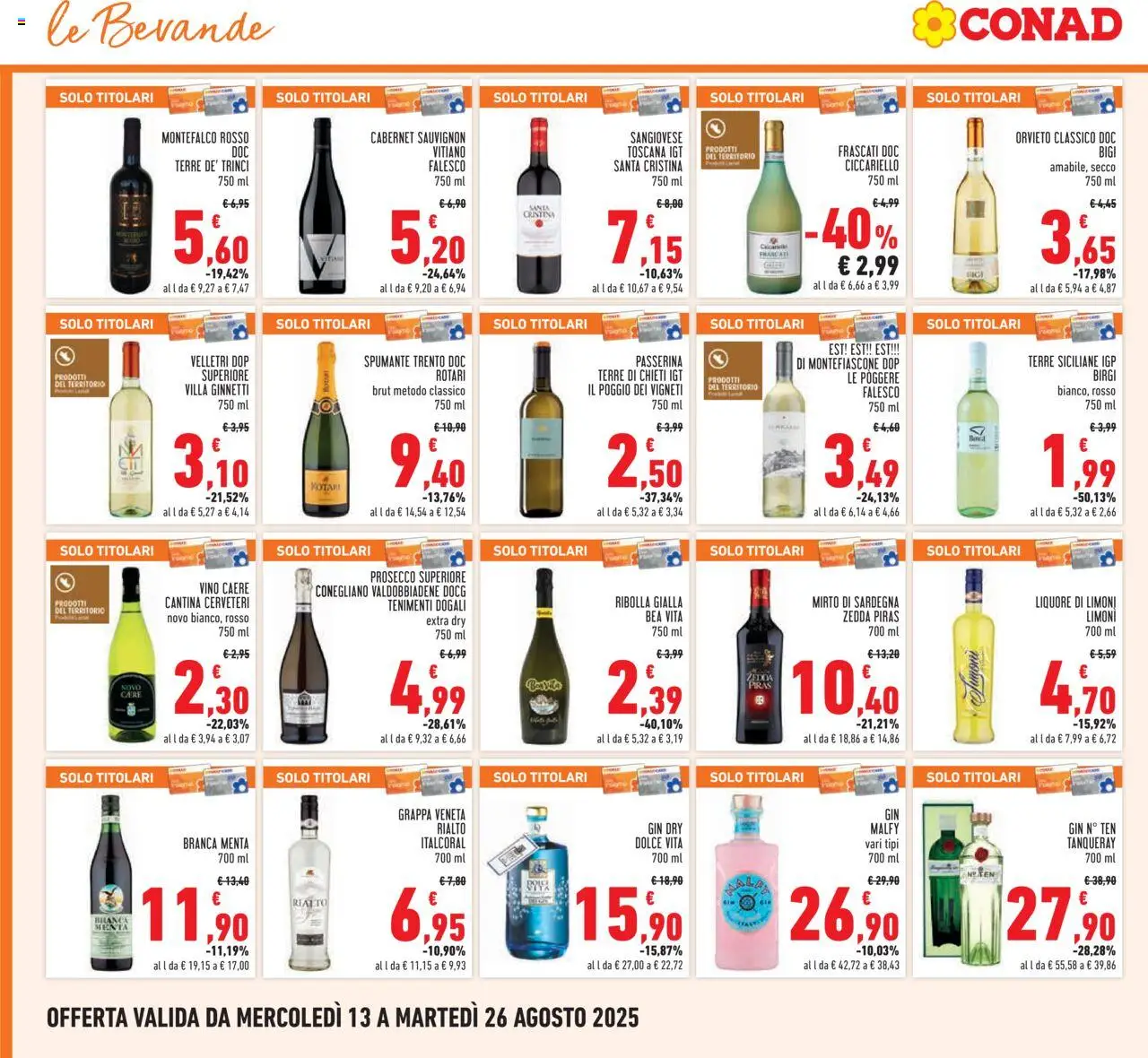 Volantino Conad del 13.08.2025 | Pagina: 18 | Prodotti: Prosecco, Vino, Menta, Liquore