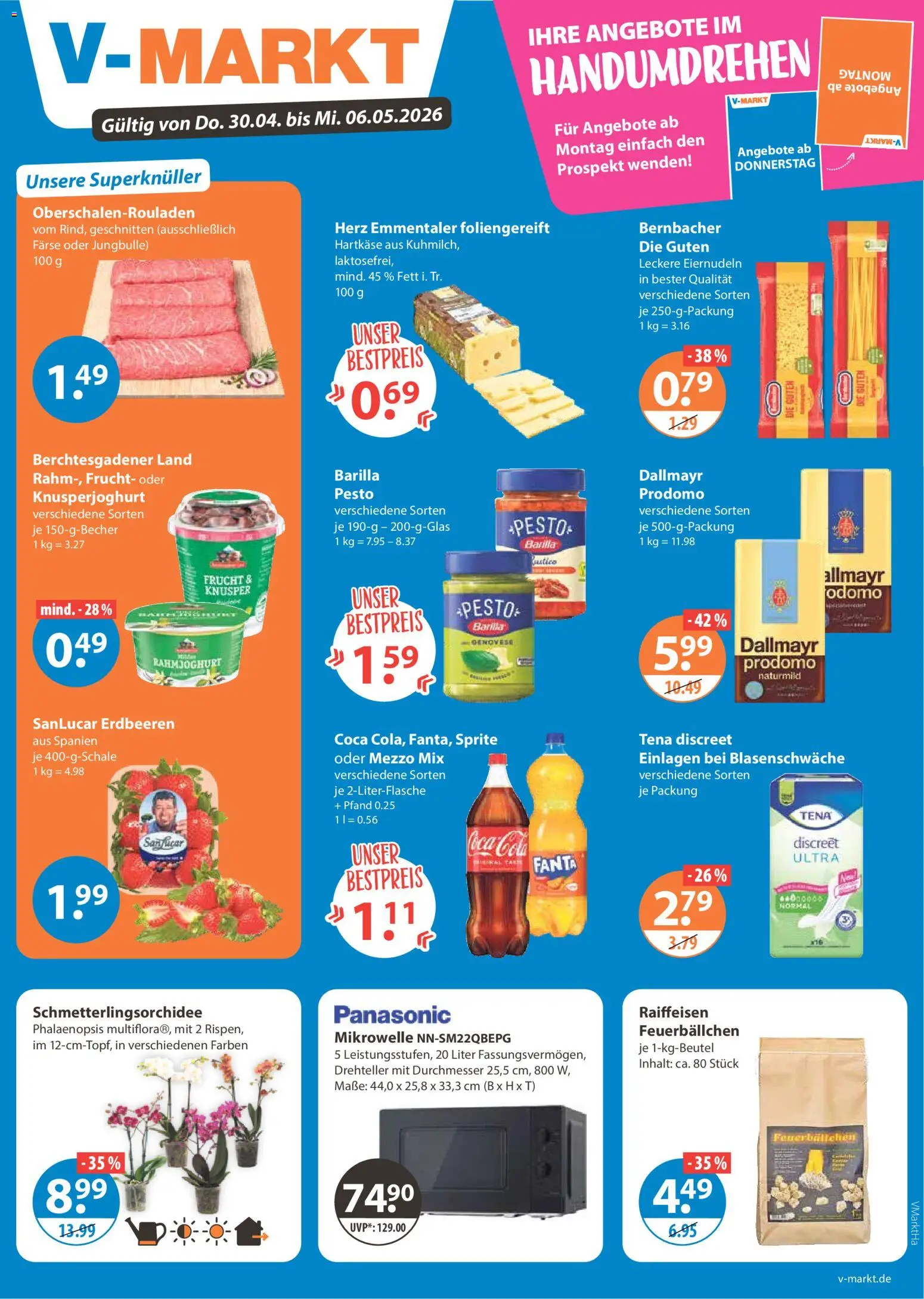 V-Markt Angebote – gültig ab 30.04.2026 | Seite: 1 | Produkte: Coca cola, Sprite, Dallmayr, Oder mezzo mix