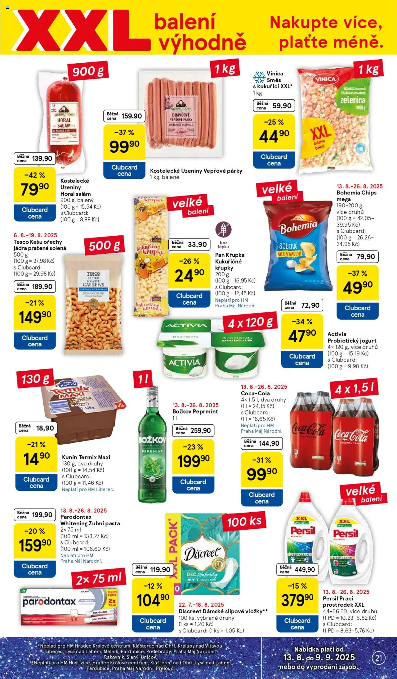 Tesco leták - Hypermarket od 13.08.2025 | Strana: 21 | Produkty: Parodontax, Termix, Vepřové párky, Bohemia chips