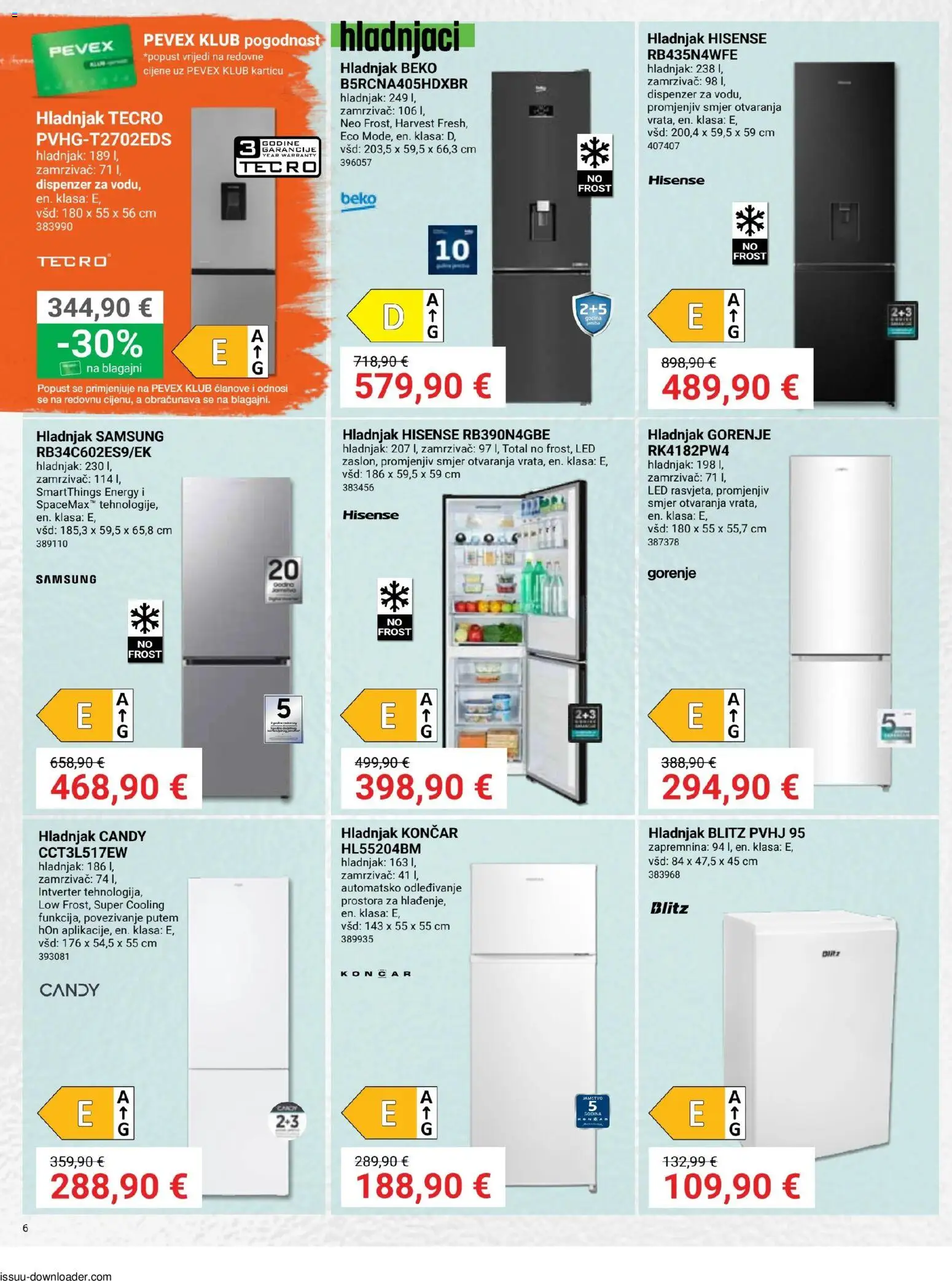 Pevex katalog | vrijedi od 08.01.2026 | Stranica: 6 | Proizvodi: Hladnjak, Zamrzivač