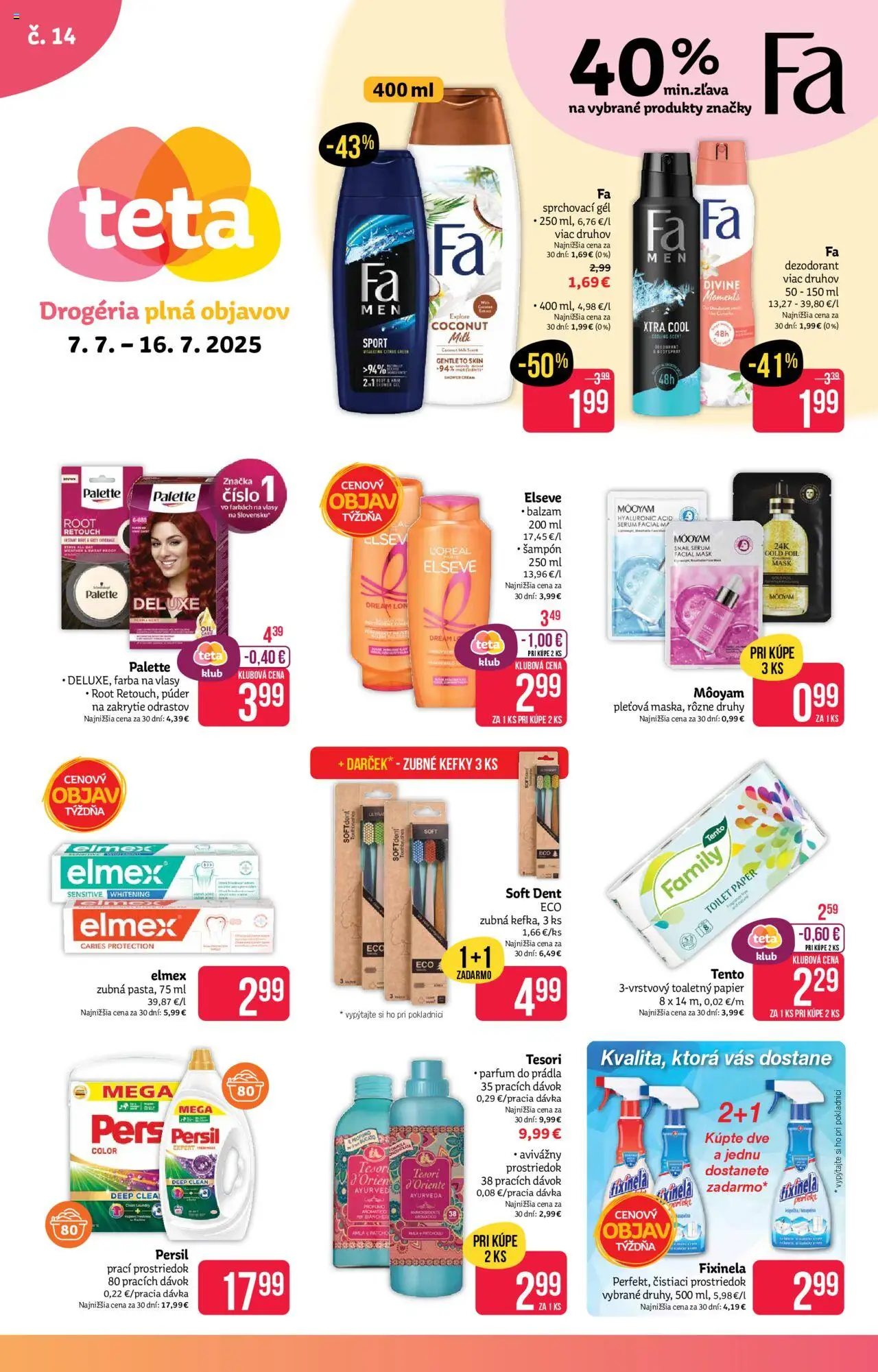 Teta drogerie leták │ platný od 07.07.2025 | Strana: 1 | Produkty: Persil, Šampón, Toaletný papier, Čistiaci prostriedok
