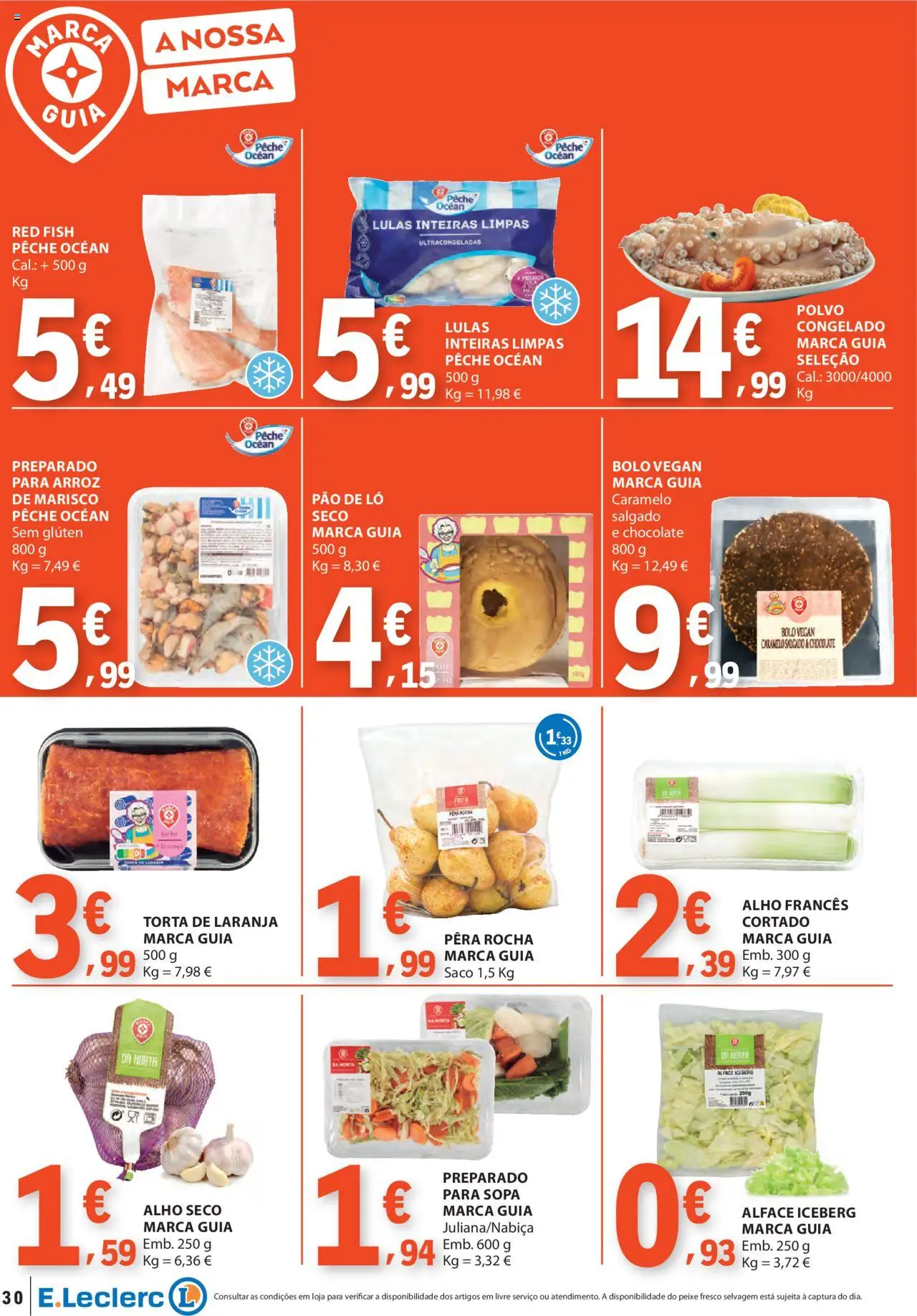 E.Leclerc folheto │ válido de 16.10.2025 | Página: 30 | Produtos: Alho francês, Lulas, Chocolate, Arroz