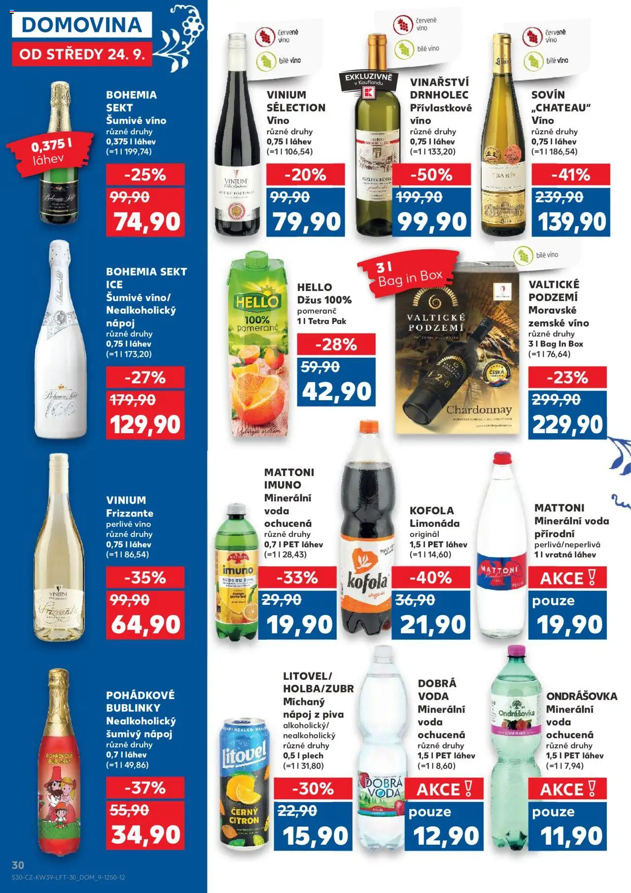 Kaufland leták od 24.09.2025 | Strana: 30 | Produkty: Dobrá voda, Bohemia sekt, Plech, Láhev